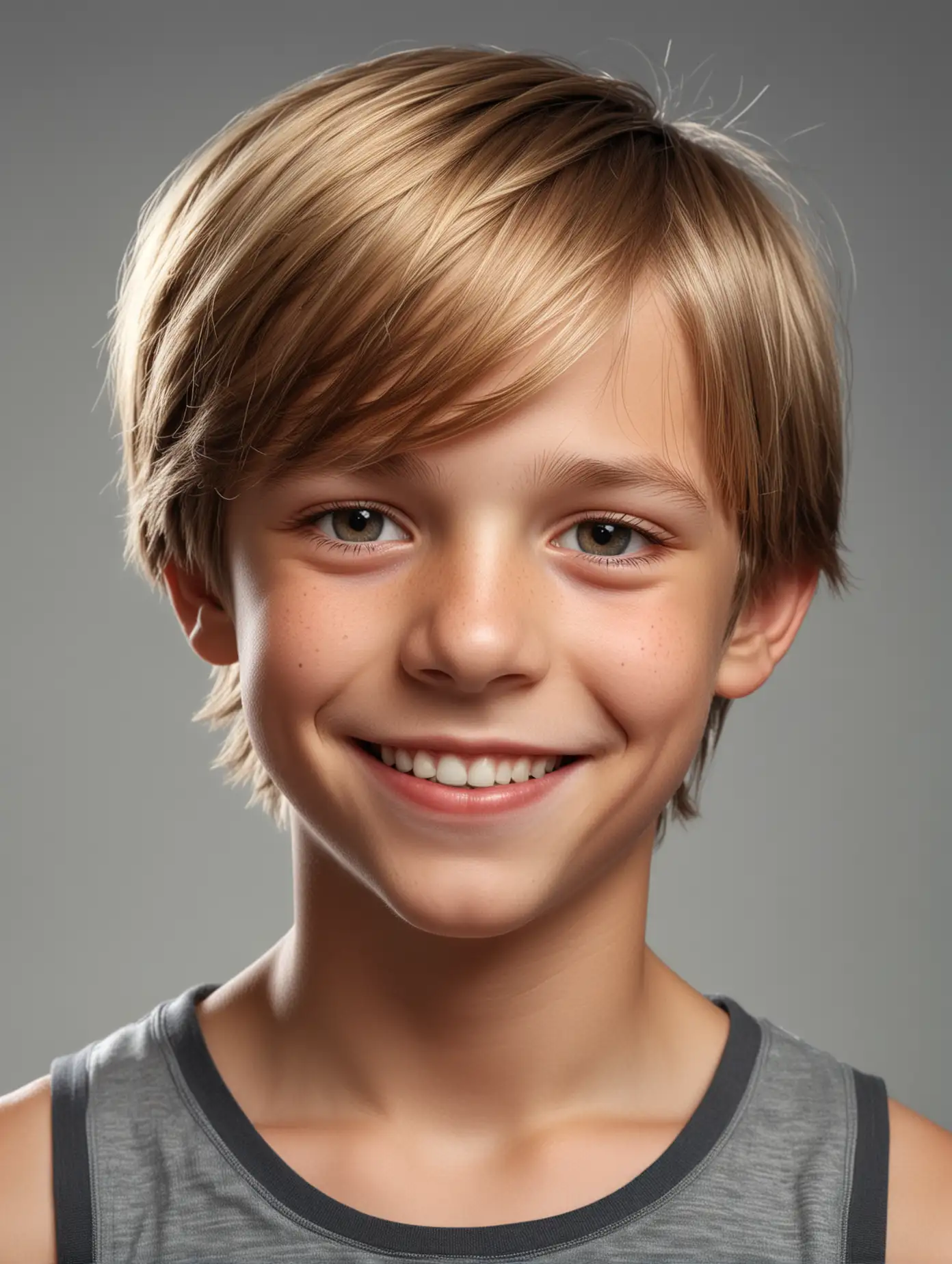 Portrait of Smiling TwelveYearOld Boy with Shiny Hair in Profile View