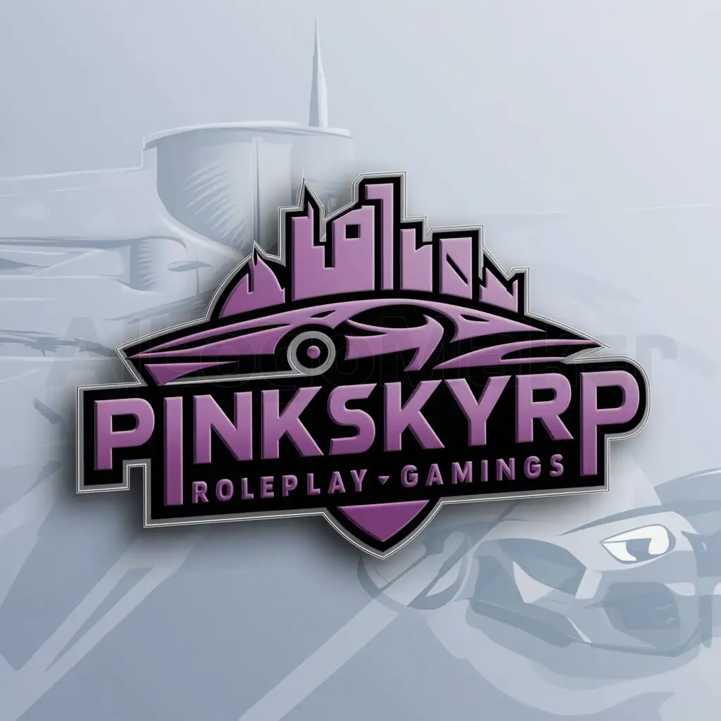 a logo design,with the text "PinkSkyRP", main symbol:a logo design, pink in purple colors with the text 'roleplay', main symbol: City grand theft auto v, Moderate, be used in the industry Others, clear background,Moderate,be used in Others industry,clear background