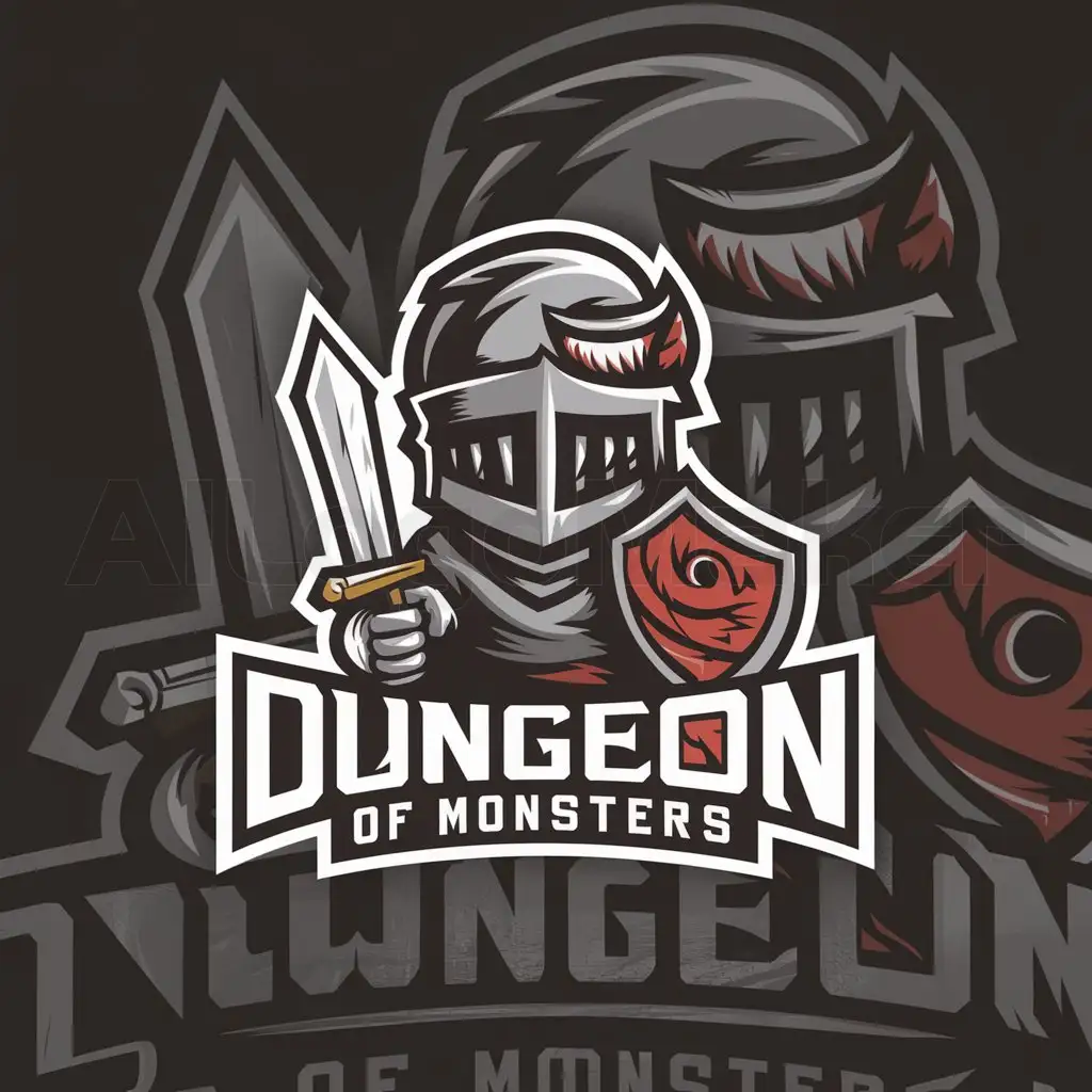 a logo design,with the text "Dungeon of monsters", main symbol:Knight,Moderate,be used in Entertainment industry,clear background