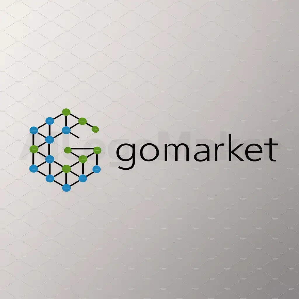 a logo design,with the text "goMarket", main symbol: GoMarket logo design request does not require translation since it's already in English. Here's a minimalist logo concept: A stylized letter "G" made of interconnected dots forming a network, representing electronic marketplace, with the word "GoMarket" below or beside the symbol, using a clean and modern typeface. The color scheme could be shades of blue, green, or black to evoke trust and technology.,Minimalistic,clear background