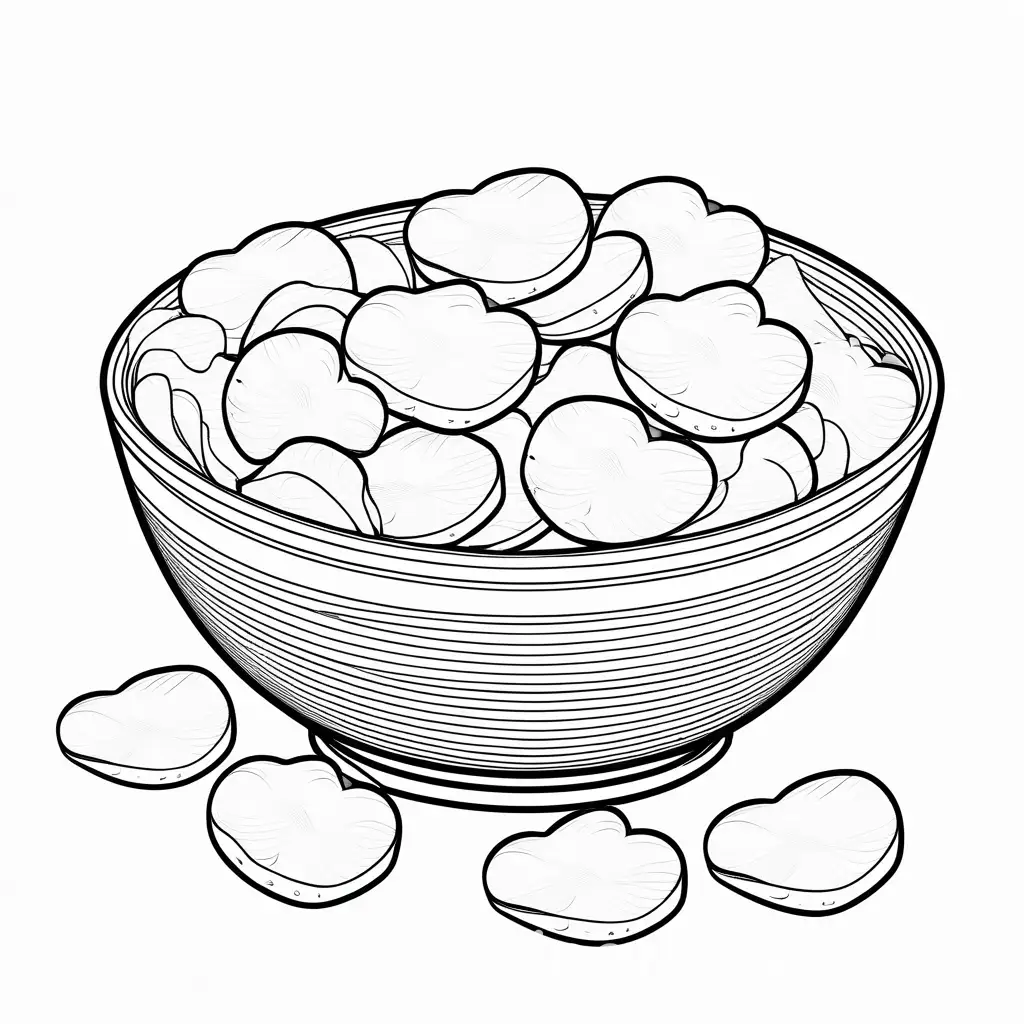 Potato Chips, Coloring Page, black and white, line art, white background, Simplicity, Ample White Space. The background of the coloring page is plain white to make it easy for young children to color within the lines. The outlines of all the subjects are easy to distinguish, making it simple for kids to color without too much difficulty