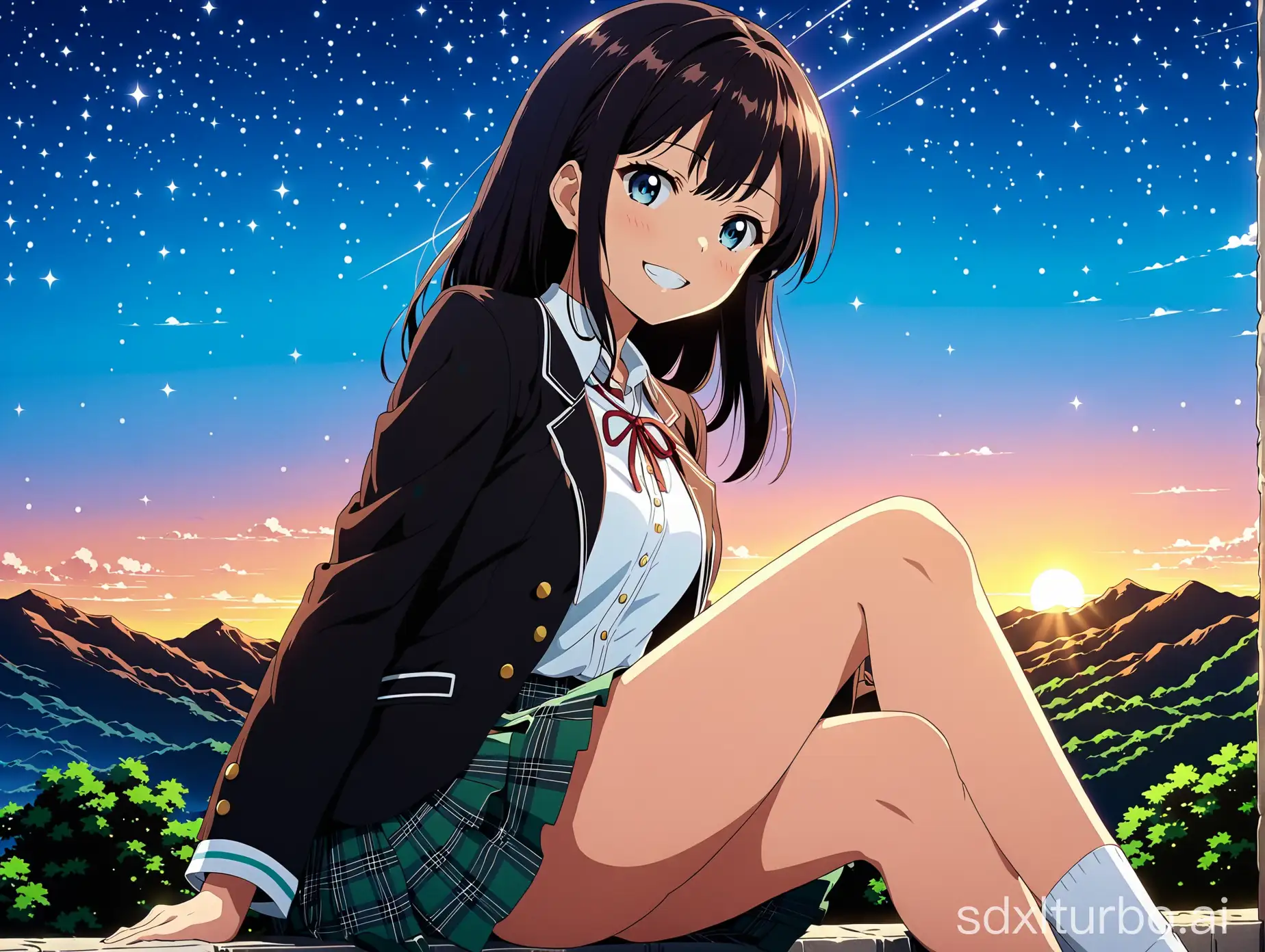 Marin-Kitagawa-Sitting-Under-Starry-Night-Sky-in-School-Uniform