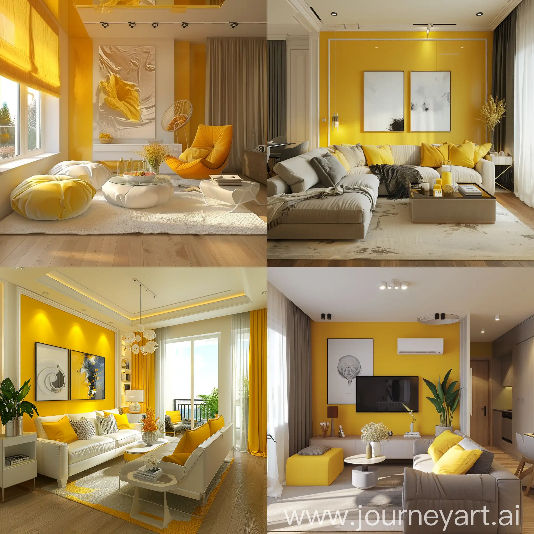 realistic beautiful room in the apartament with yellow tone