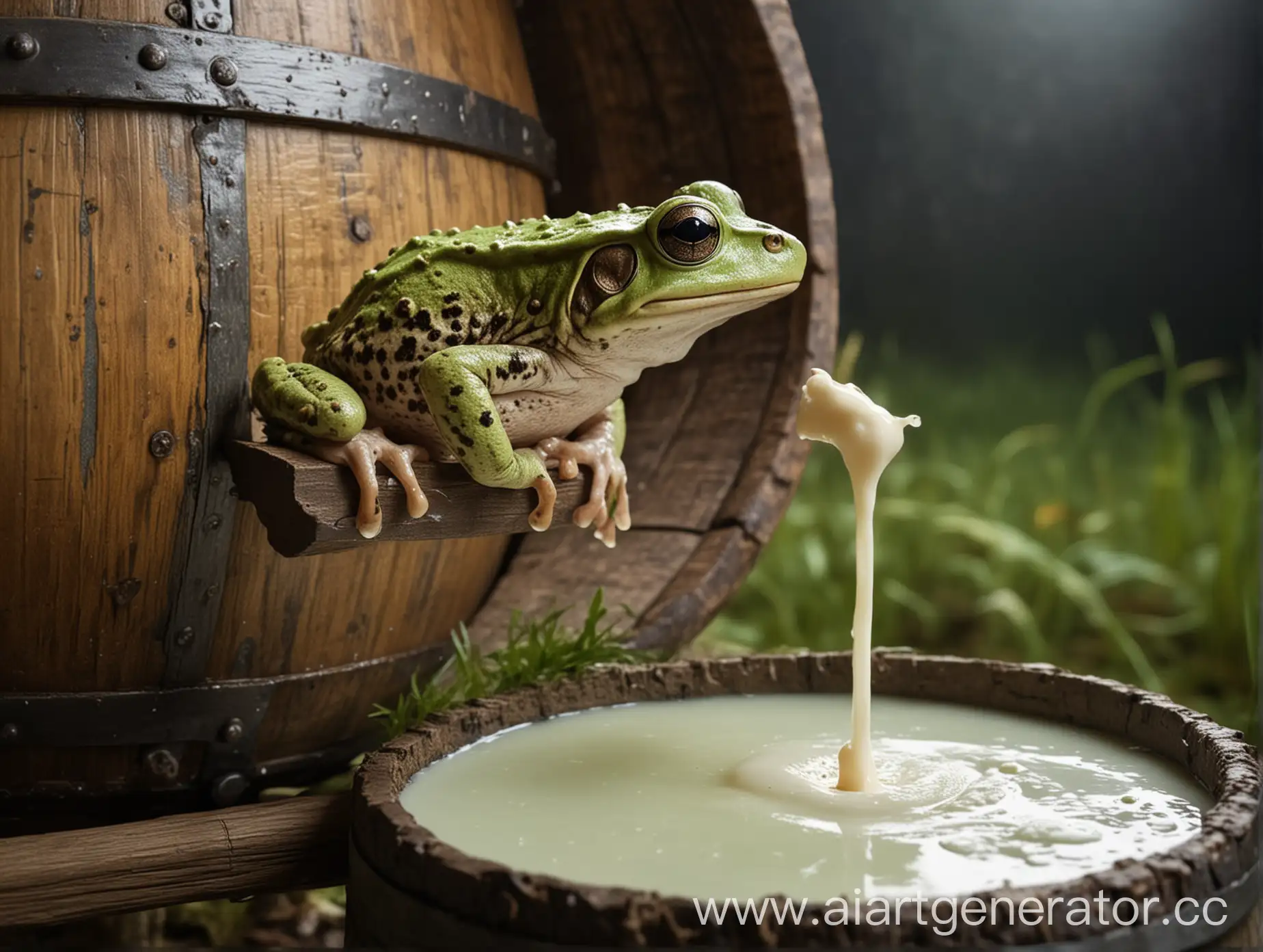 Medieval-Frog-Perched-on-Milk-Barrel-Edge