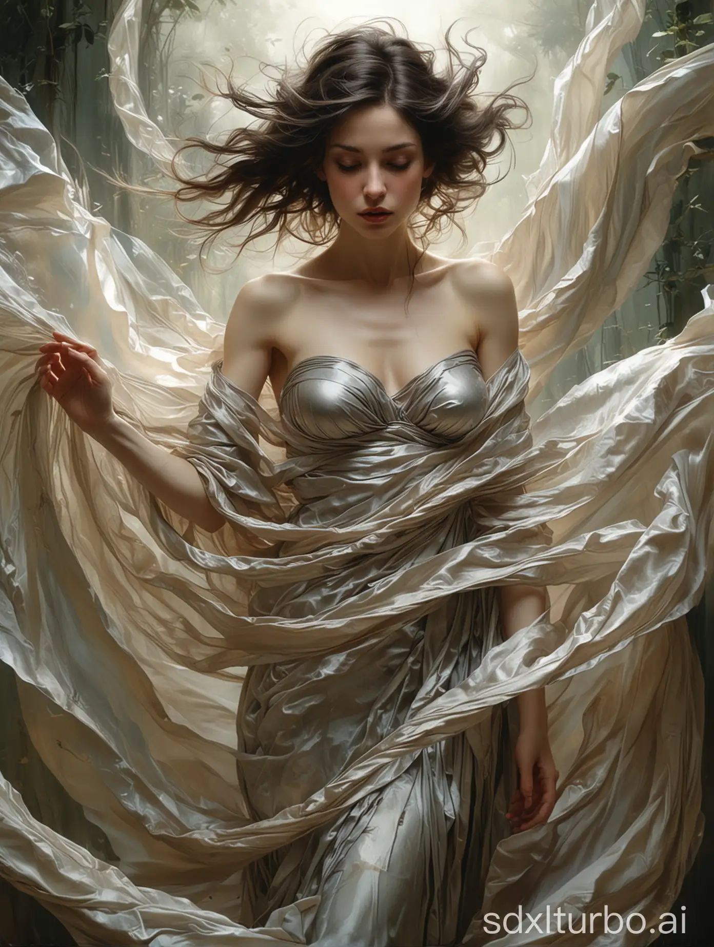 Ethereal-Woman-in-Shimmering-Silk-Surrealism-and-Mystique-in-HyperDetailed-Dreamlike-Portrait