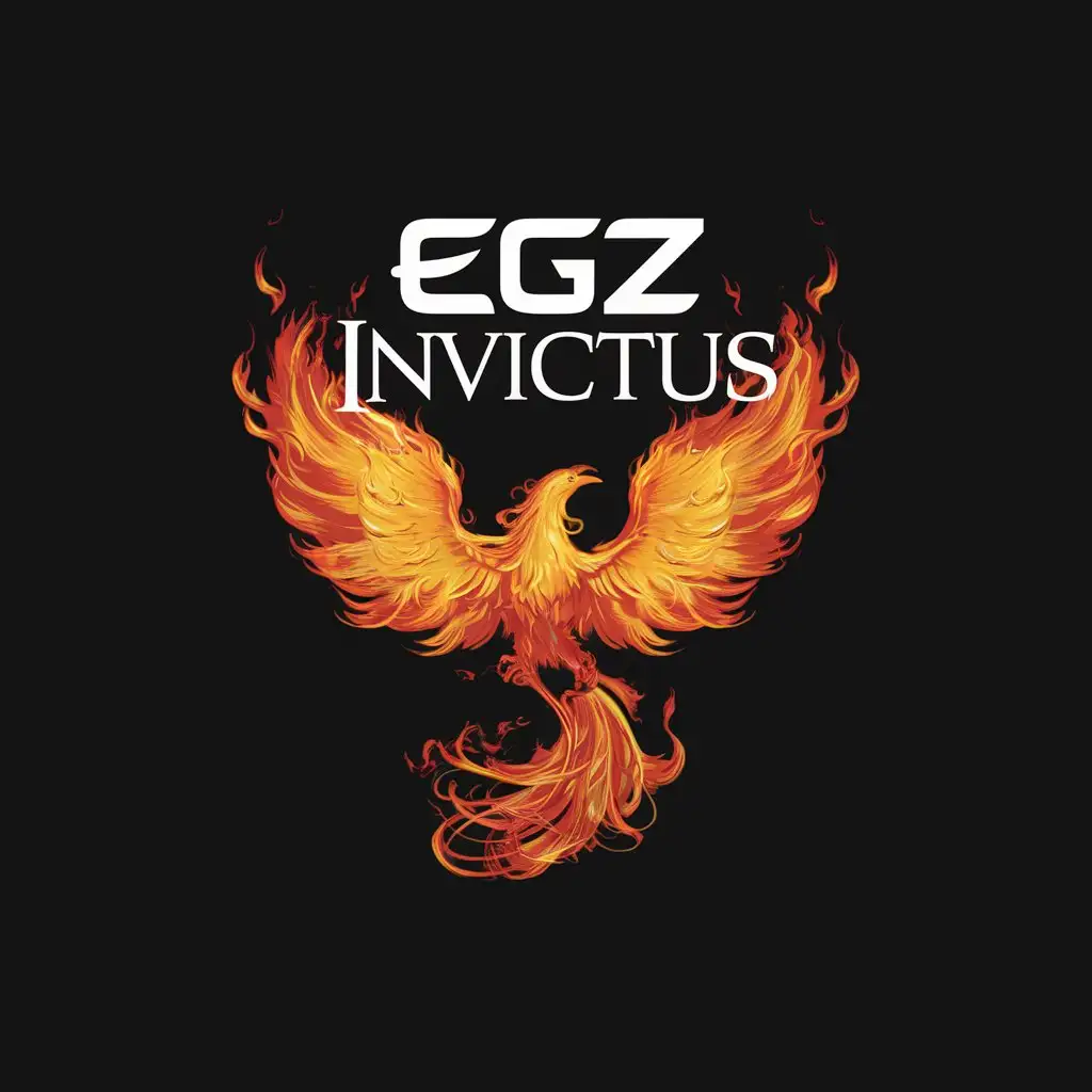 a logo design,with the text "EGZ Invictus", main symbol:Phoenix in fire in a plain black background,Moderate,clear background