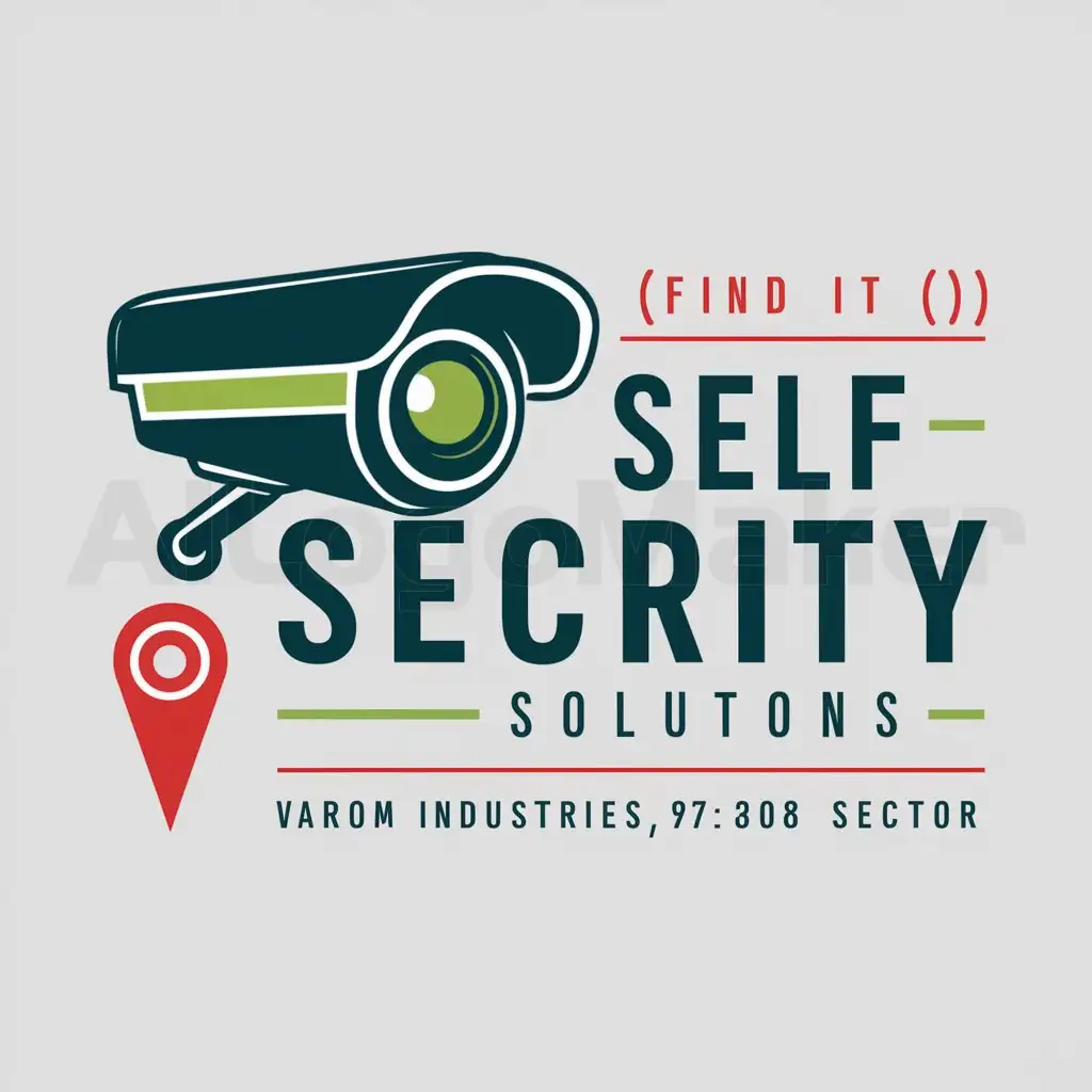 a logo design,with the text "SELF SECURITY SOLUTIONS (Find iT)", main symbol:CCTV camera with green color , pinpoint logo in red colour,complex,be used in 9780622000 industry,clear background