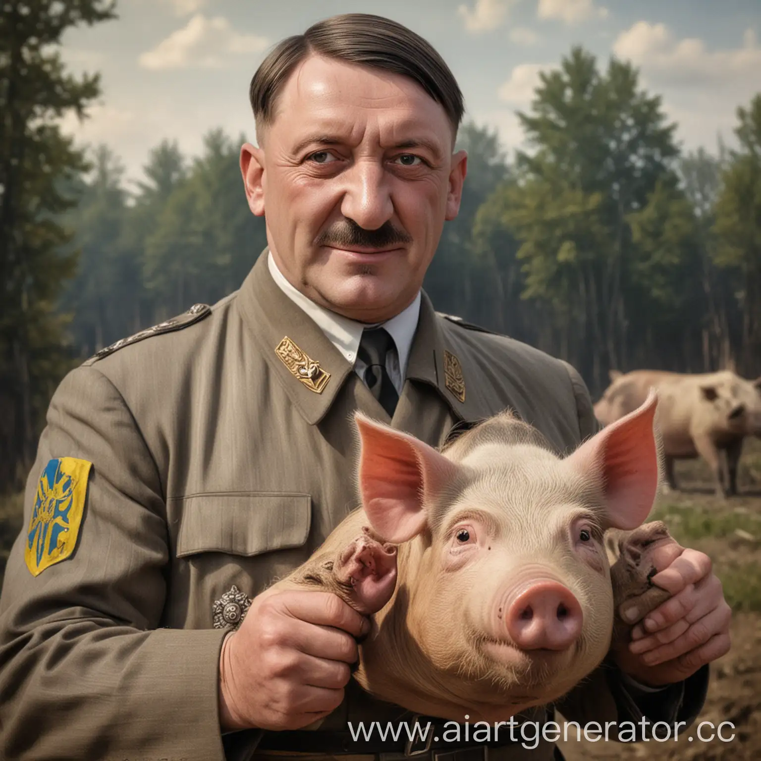 добрый 
Адольф Гитлер Украинец держит свинью очень яркое фото
