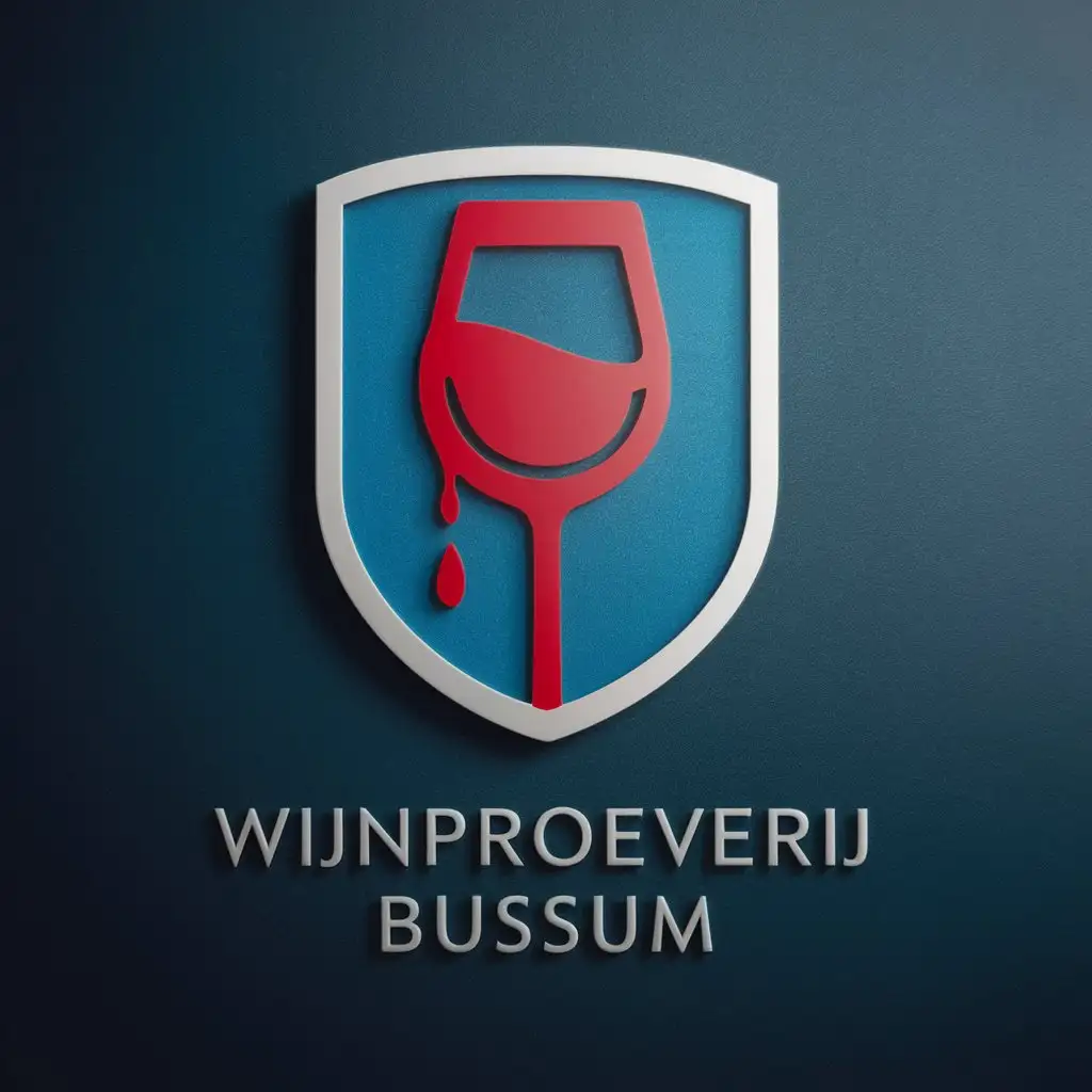 Wijnproeverij Bussum logo, Shield, wineglas red and blue
