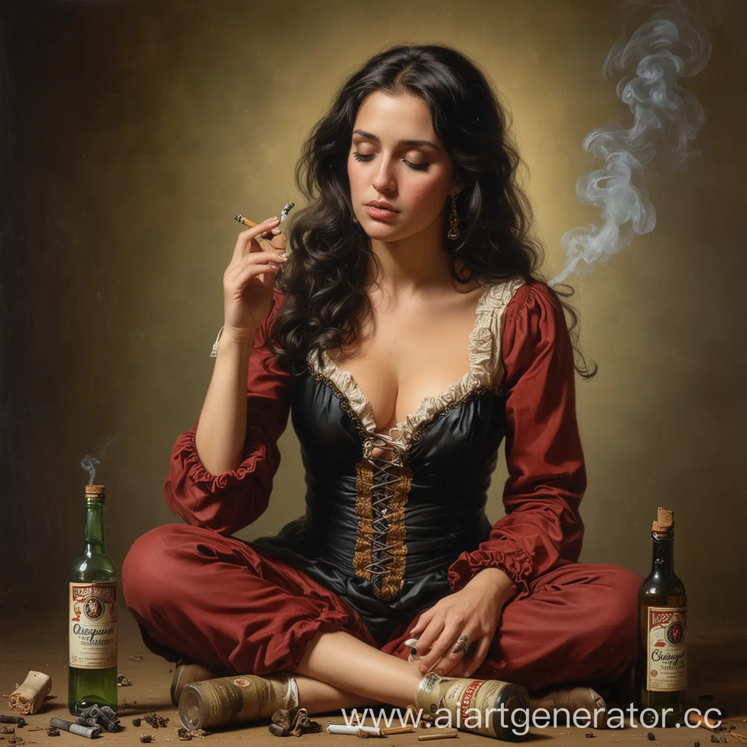 Sad-Maria-Arte-Sitting-on-Bottles-and-Smoking-Chapman