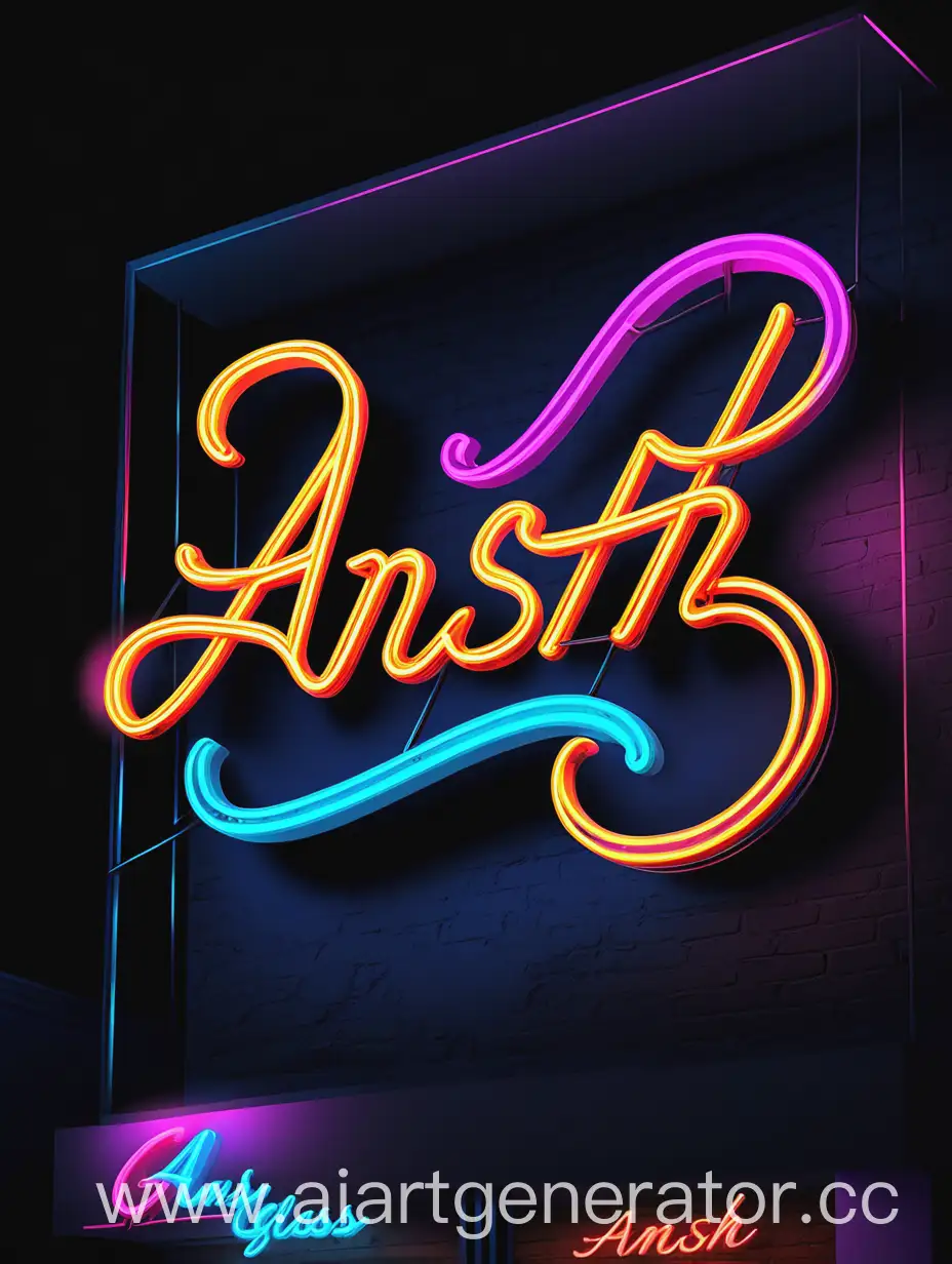  a colour full sensual elegant neon sign board for "ANSH GLASS House" " अंश ग्लास हाउस"   The letters must be interconnected . Cursive font or text outline can be used. It must be neet and clean, clear and sharp. Text readability and best typography designed.