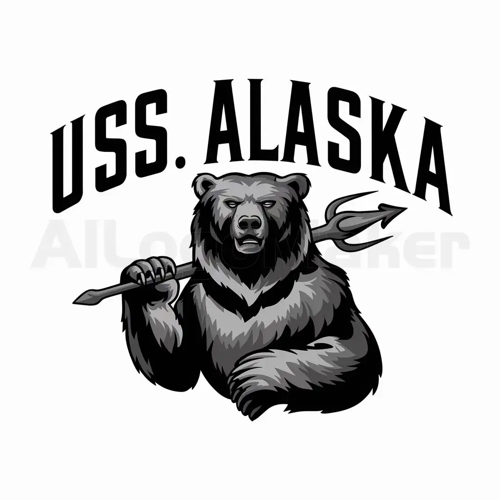 a logo design,with the text "USS Alaska", main symbol:bear with a trident,Moderate,clear background