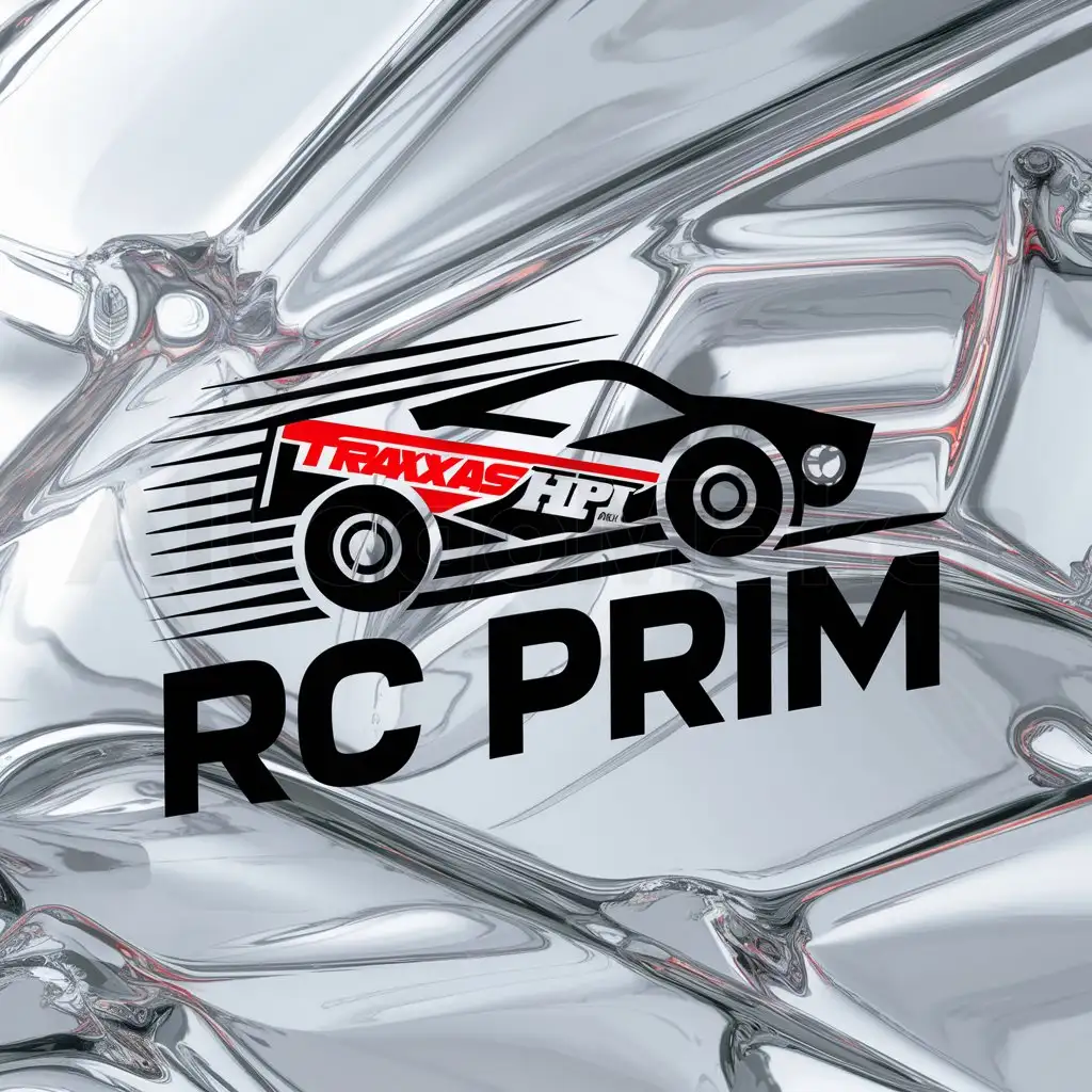 a logo design,with the text "RC PRIM", main symbol:radio-controlled model (traxxas, baja, hpi),complex,clear background