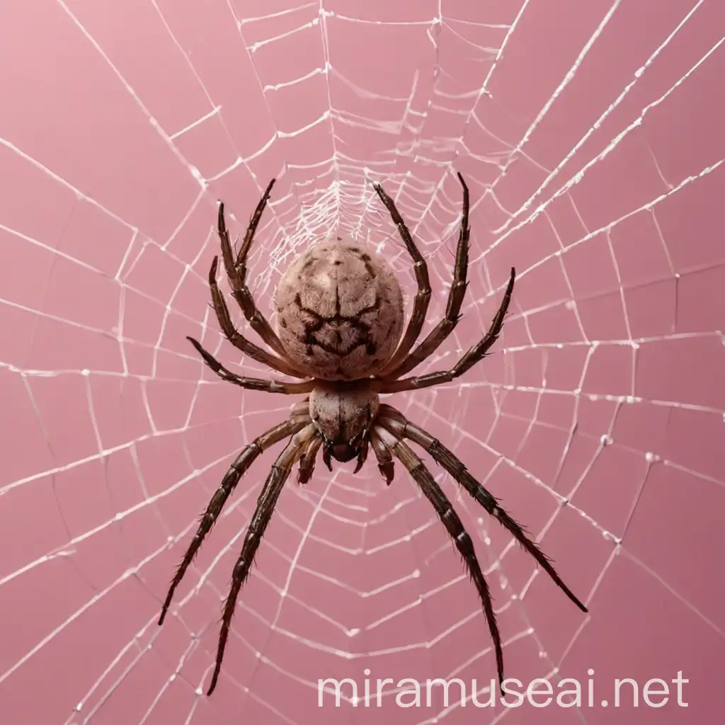 a spider on spiderweb with pink background