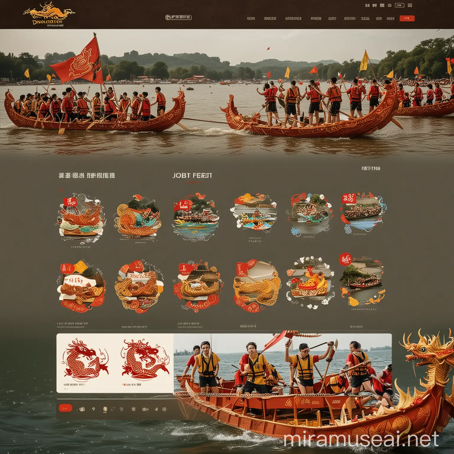 Dragon Boat Festival Webpage UI with Festive Navigation and Food Activities