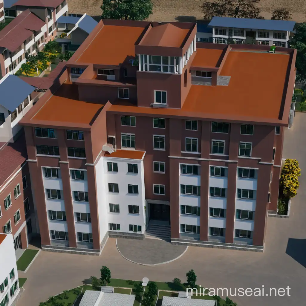 Aerial View of School Building and Neighboring House