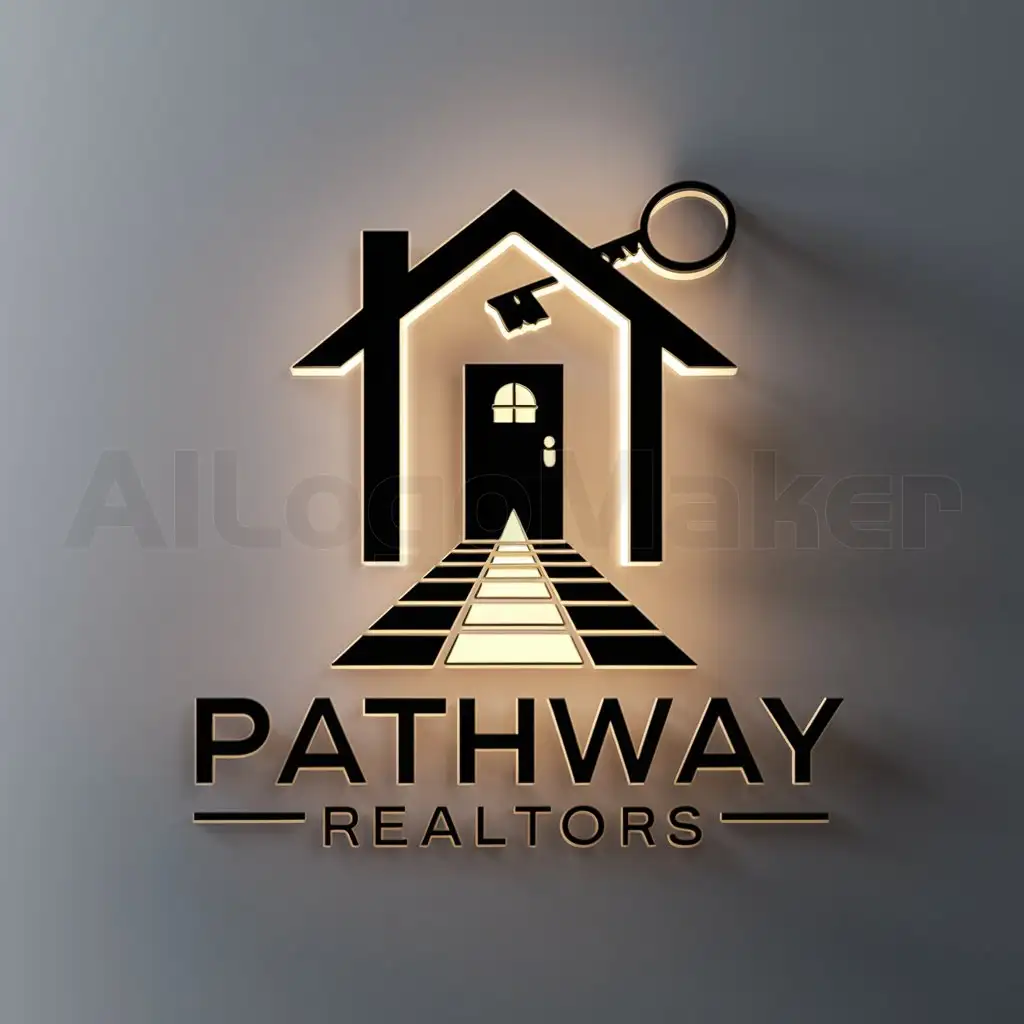 LOGO-Design-For-Pathway-Realtors-Illuminated-House-with-Key-Entryway