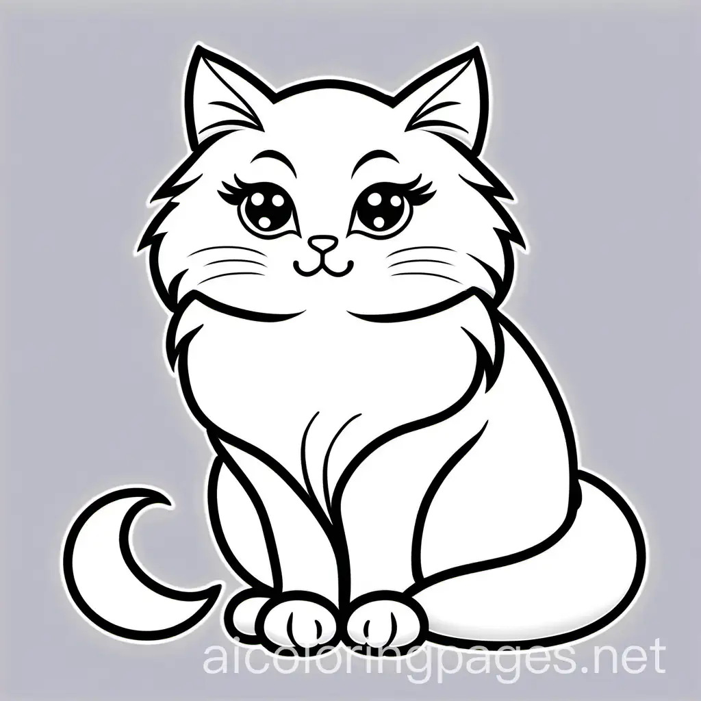 Extremely fluffy cat , Coloring Page, black and white, line art, white background, Simplicity, Ample White Space. The background of the coloring page is plain white to make it easy for young children to color within the lines. The outlines of all the subjects are easy to distinguish, making it simple for kids to color without too much difficulty