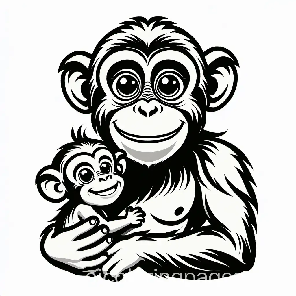 smile father monkey play with baby monkey no background, Coloring Page, black and white, line art, white background, Simplicity, Ample White Space