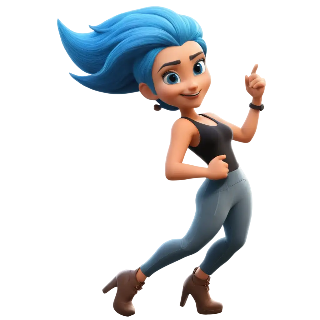 Stunning-Women-Cartoon-with-Blue-Hair-Elevate-Your-Content-with-HighQuality-PNG-Image