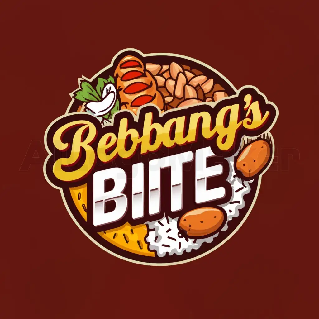 a logo design,with the text "Bebangs Bite", main symbol:Peanuts, Rice, Silog, Longganisa,Moderate,be used in Others industry,clear background