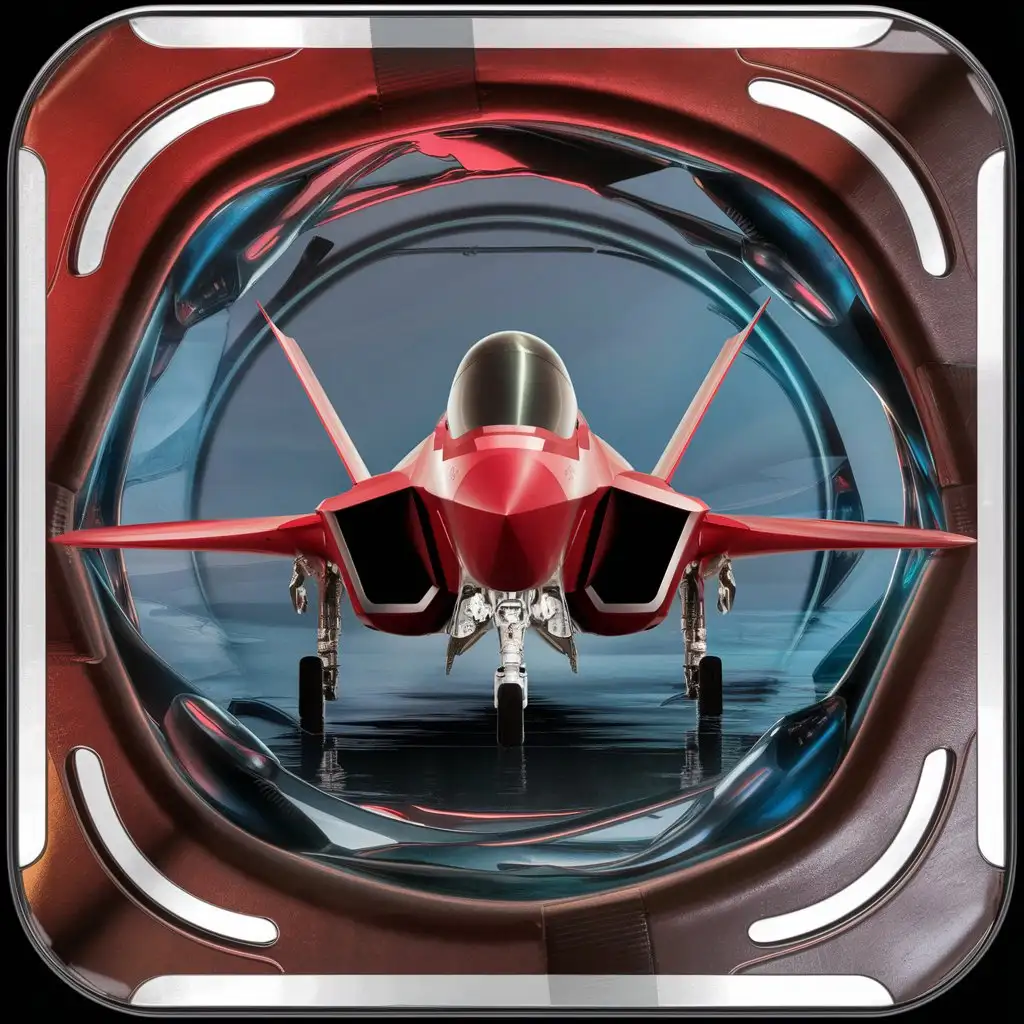 Modern-Red-Fighter-Plane-in-Cyberpunk-Style-Glass-Filter-Effect