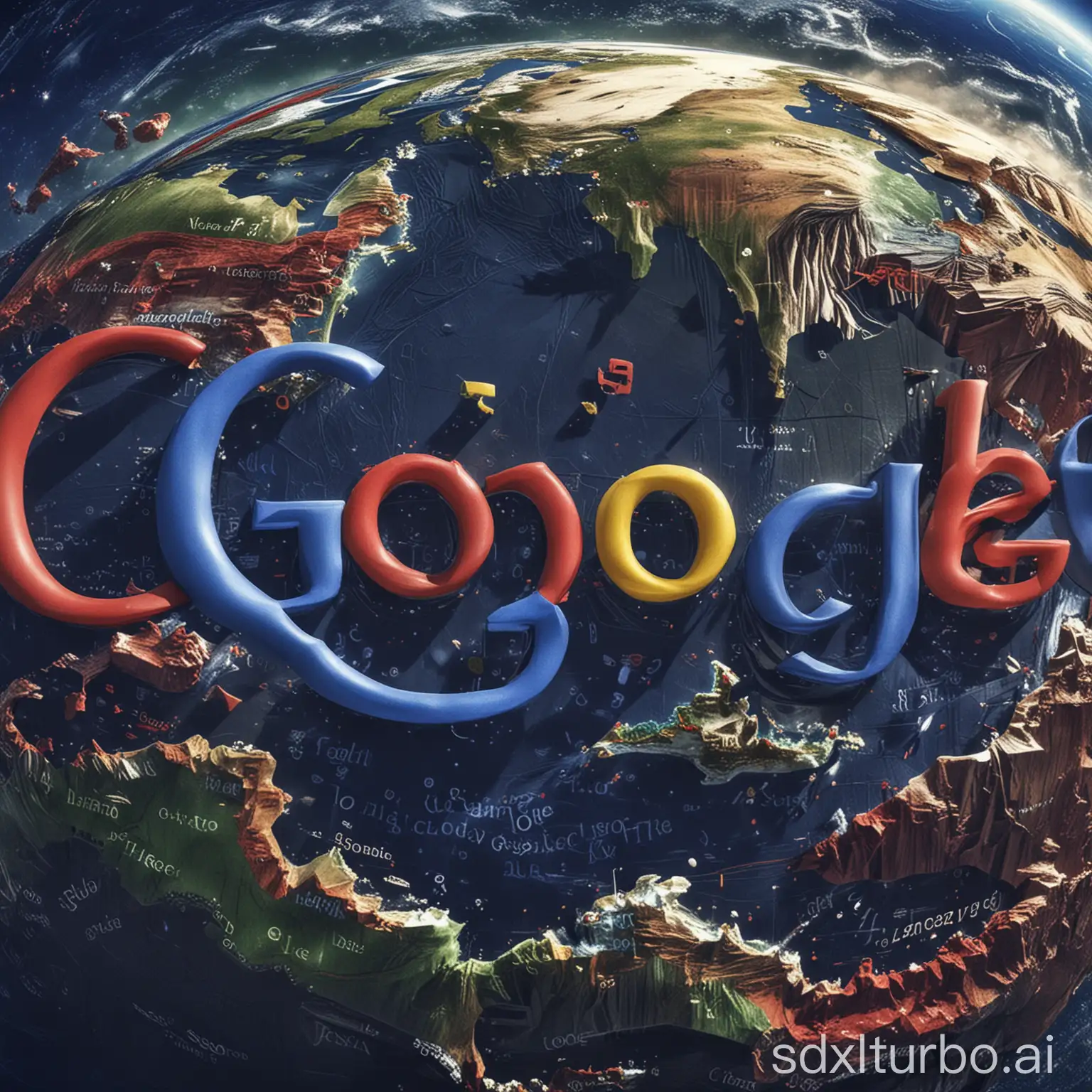 A close-up of the Google logo. The logo is made up of the words "Google" in a blue and red font. The "o" in "Google" is a stylized image of the Earth.