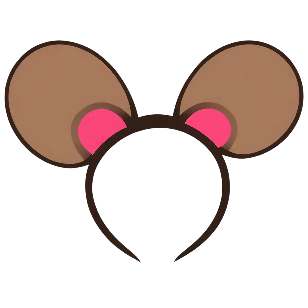 Create a 2D illustration of a mouse ear. The ear should be round in shape, with the outer part colored brown and the inner part pink. The design should be simple and clear, suitable for use in a cartoon or logo. Ensure the colors are distinct and the overall look is clean and visually appealing.