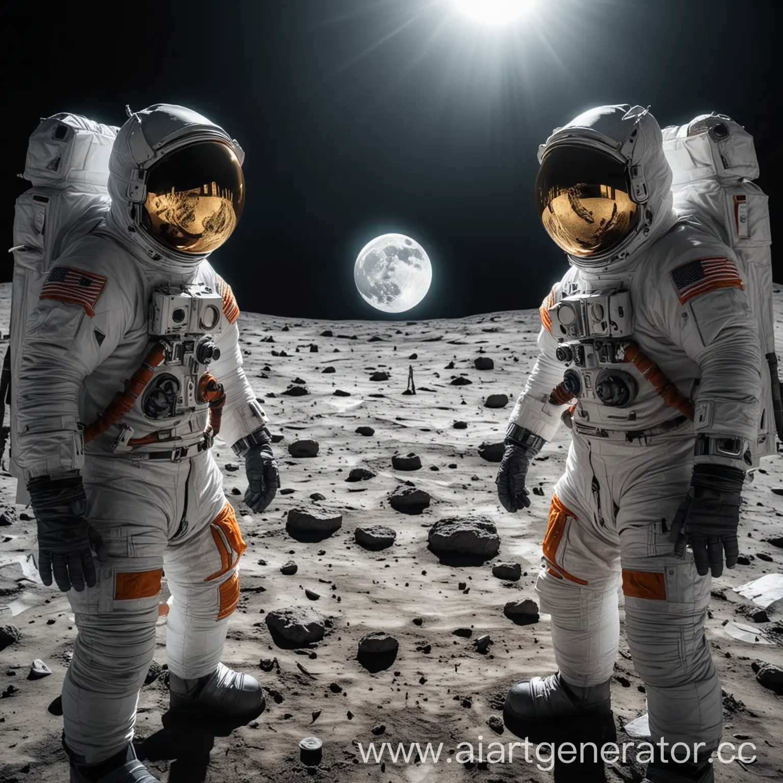 создай 4К лучшие фото два разных астронавта в отражение скафандра одного луна а у второго оттражение криптовалюты биткоин