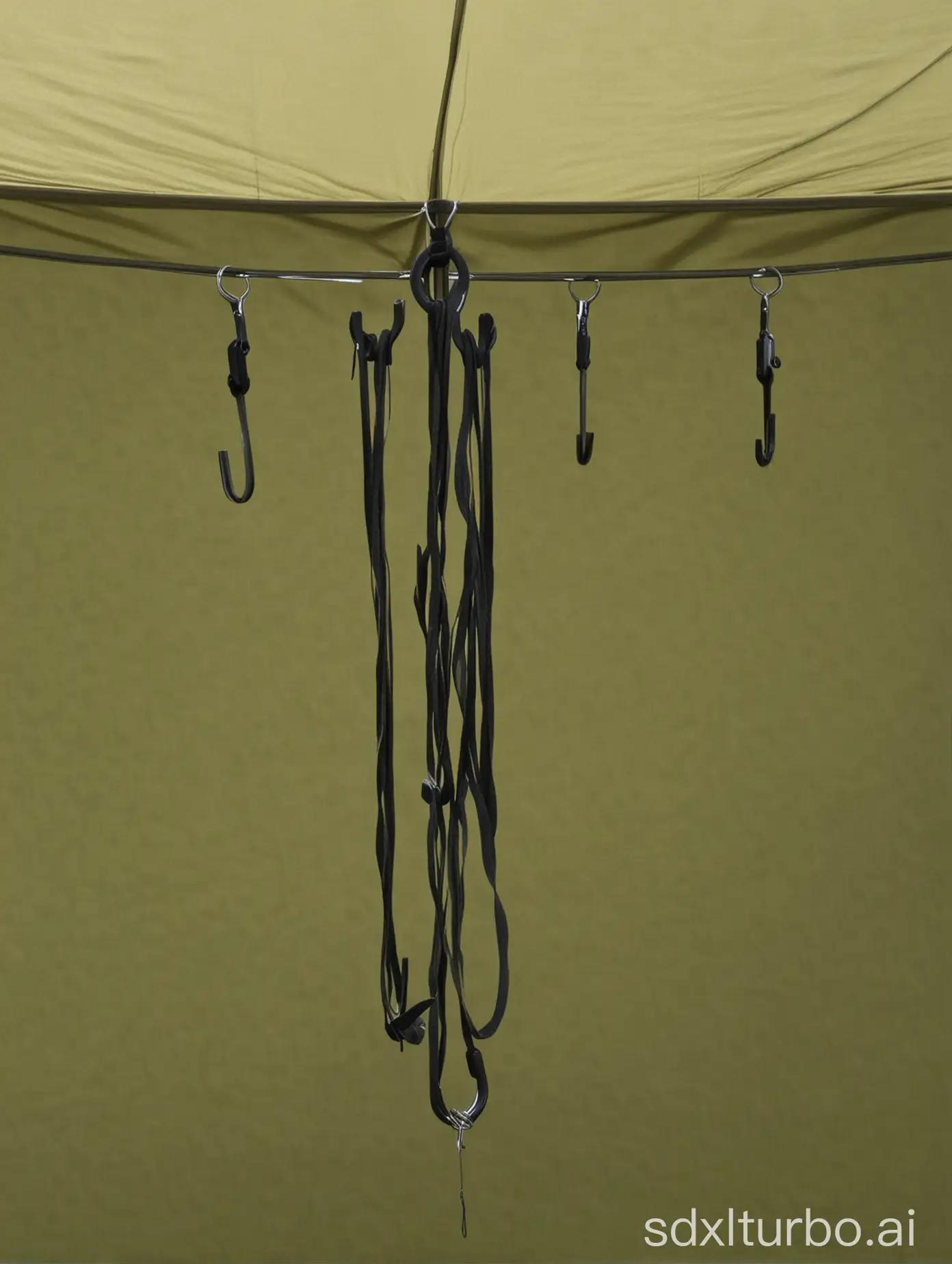 The tent has hooks