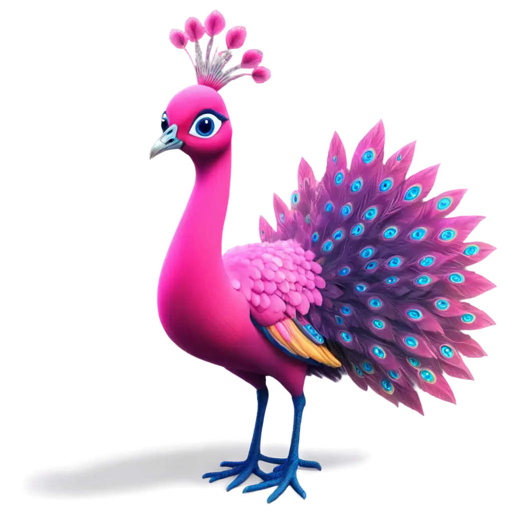 Cute-Pink-Cartoon-Peacock-with-Blue-Eyes-HighQuality-PNG-Image-for-Versatile-Online-Use