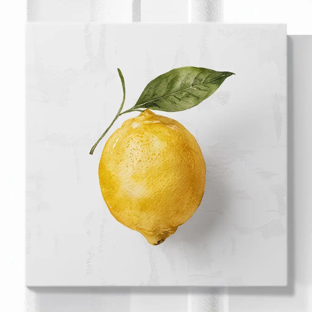 Watercolor-Lemon-Painting-with-Single-Leaf-on-White-Background