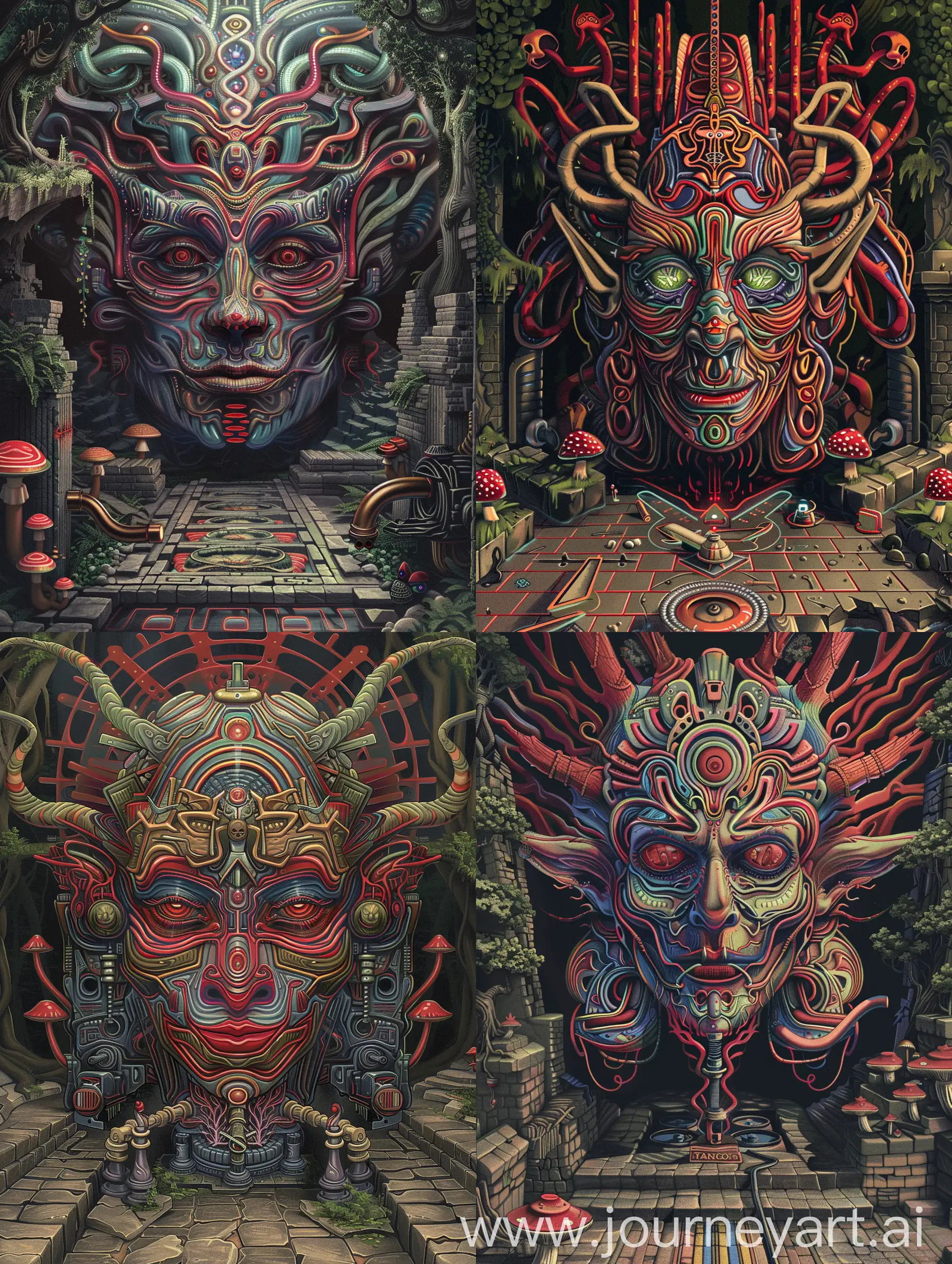 Psychedelic-DMT-Illustration-HyperDetailed-Devil-Face-in-Forest-with-Aliens-Mini-Witches-and-Machine-Engine