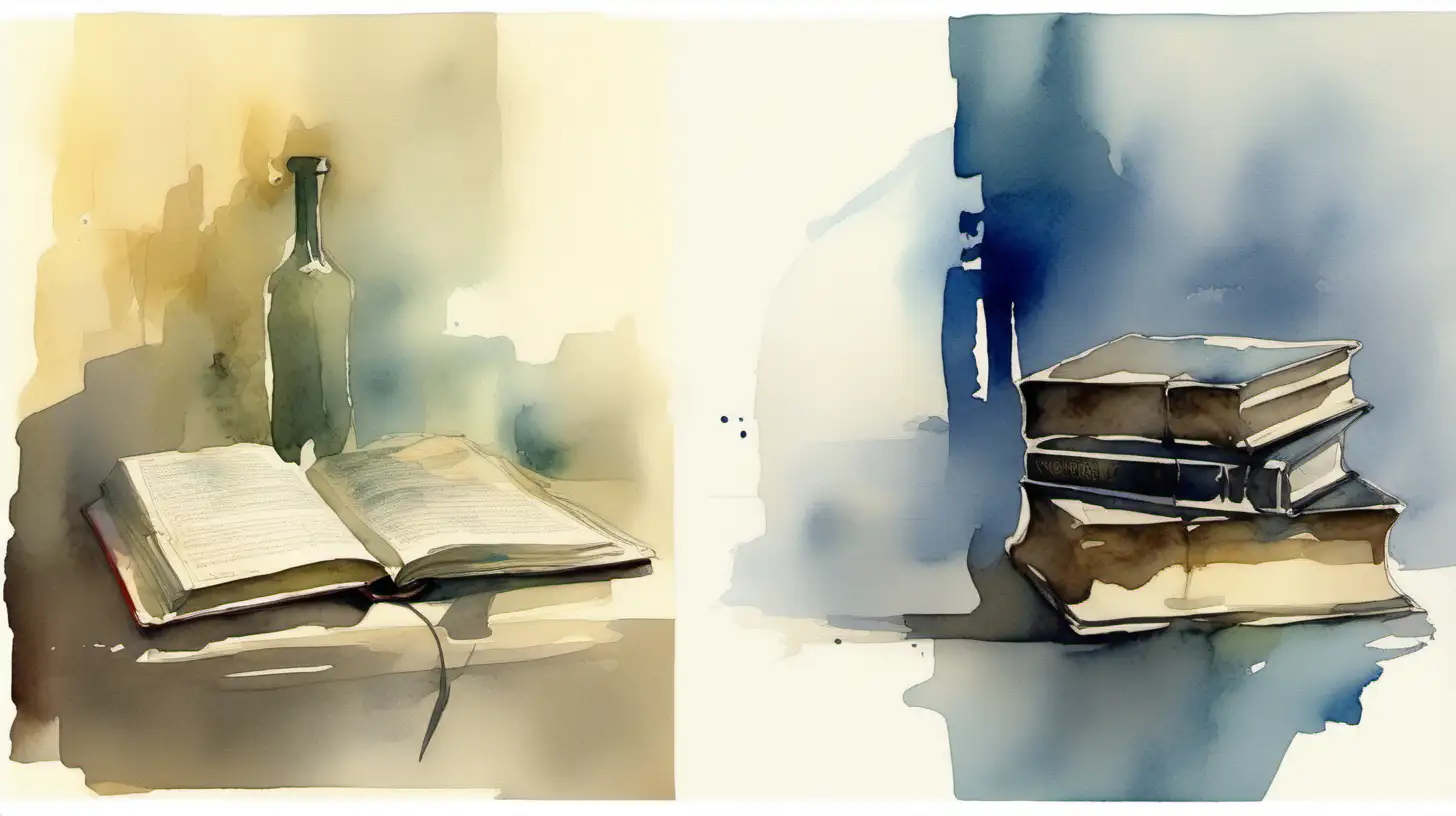 generate a watercolor about a book in edward seago style