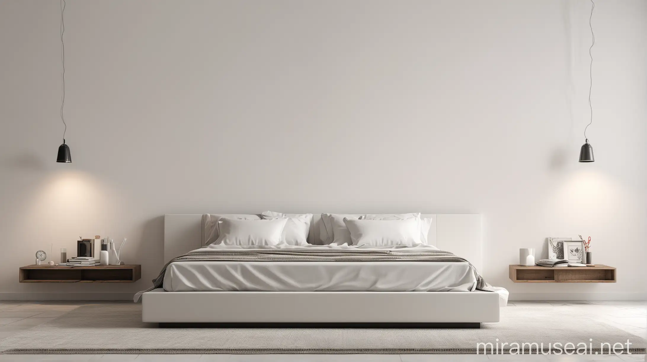 modern living room with bed and white background wall