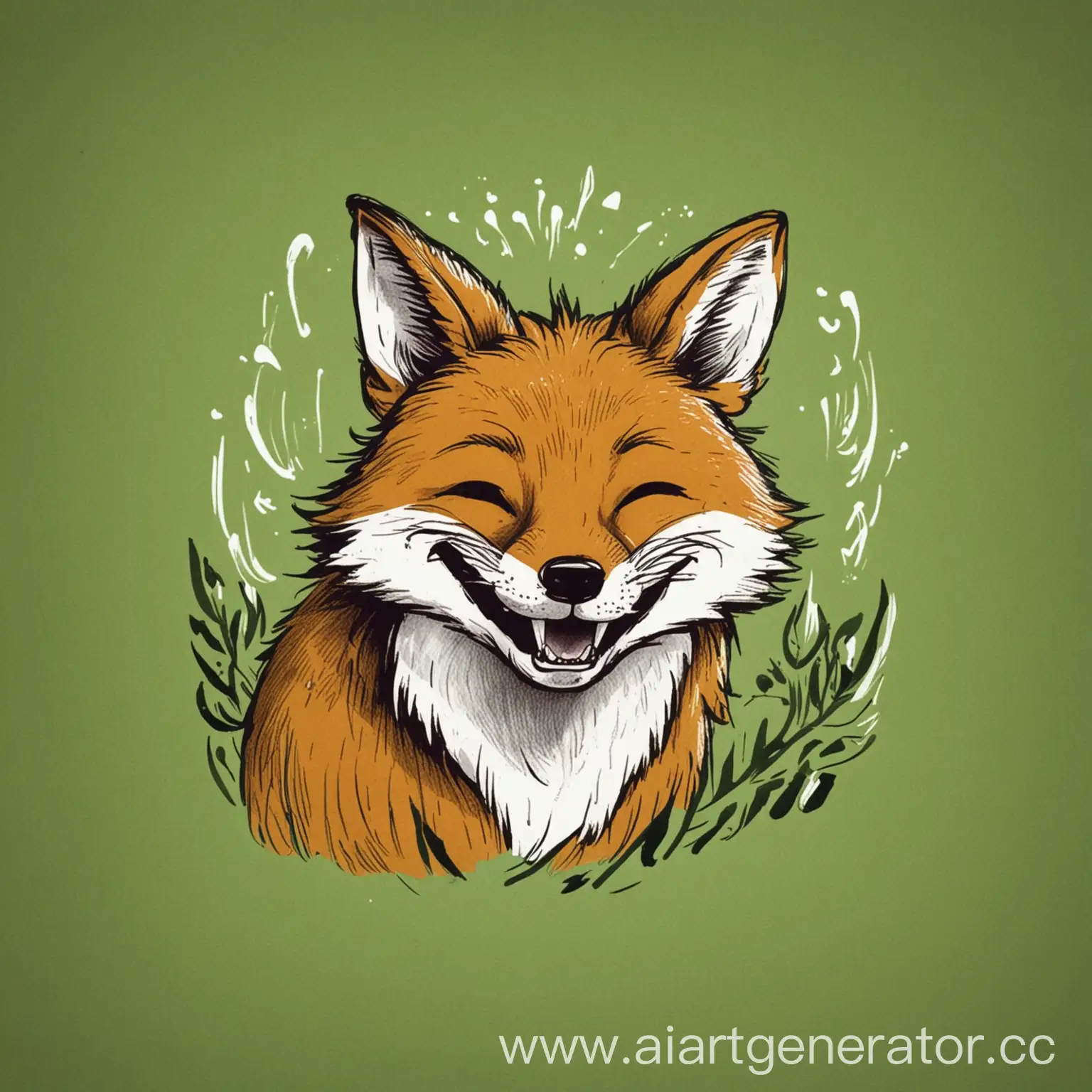 Laughing-Fox-Drawing-in-Simple-Style-on-Green-Background