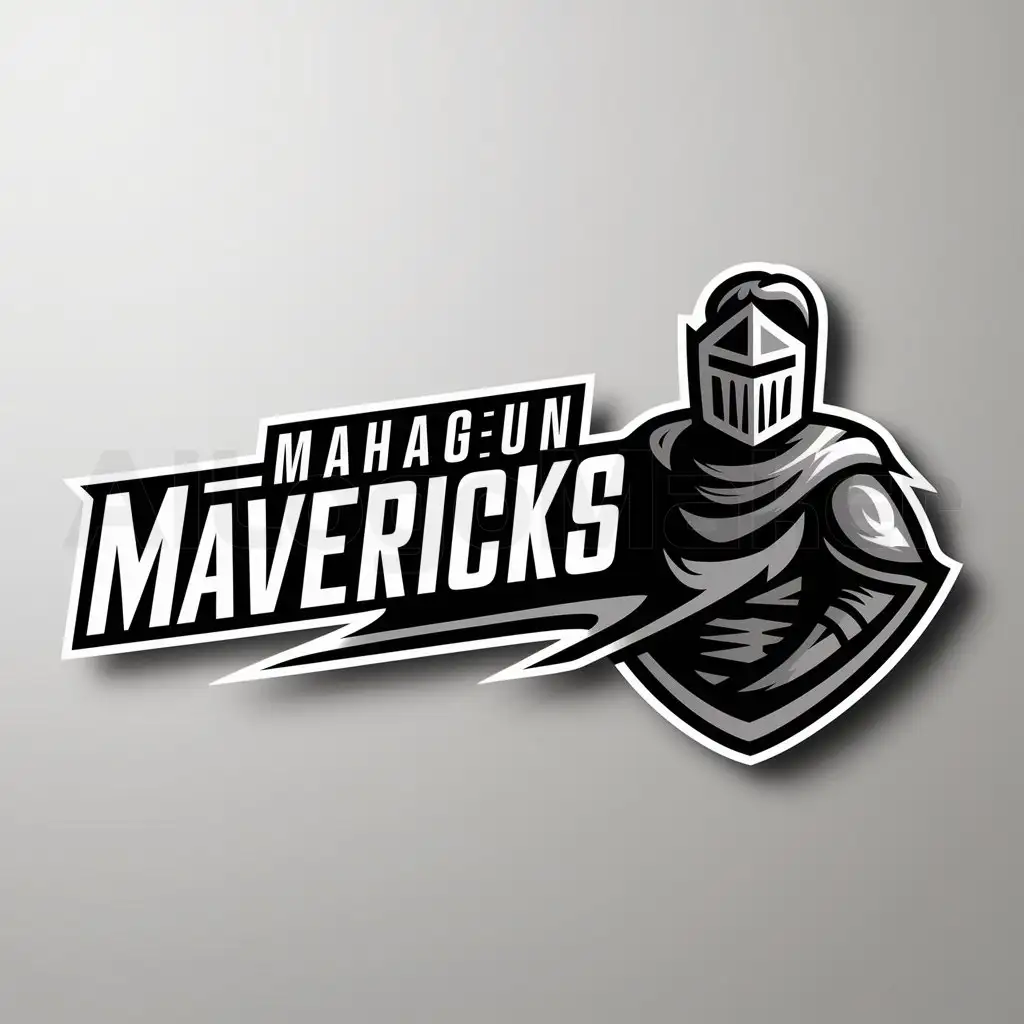 a logo design,with the text "MAHAGUN MAVERICKS", main symbol:Knight warrior,Moderate,be used in Sports Fitness industry,clear background