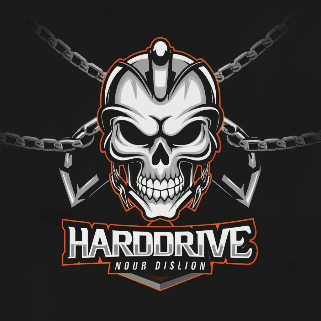 a logo design,with the text "HardDrive", main symbol:Cyber Skull with chains,complex,be used in Sports Fitness industry,clear background