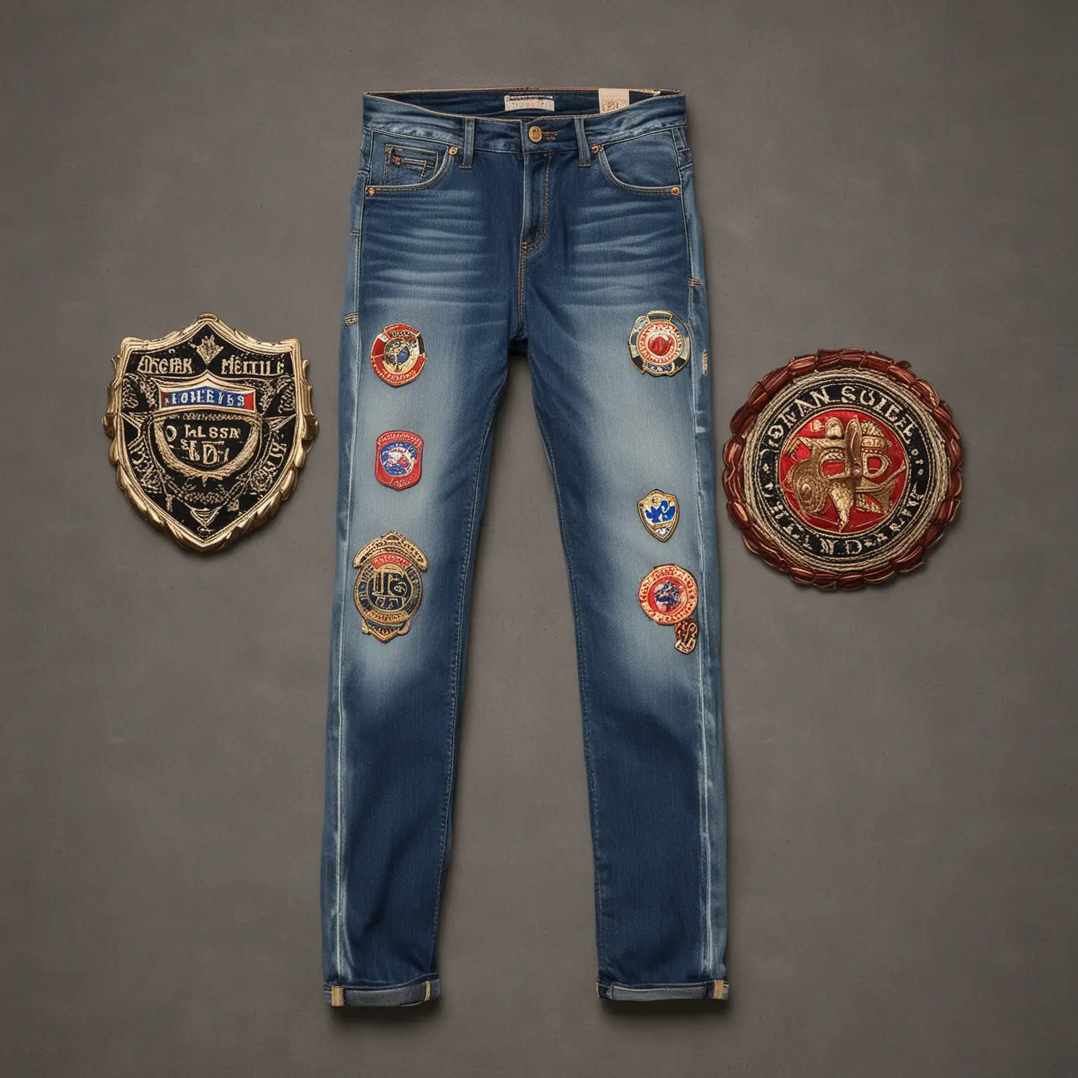 Vintage Badges Adorning Womens Denim Jeans