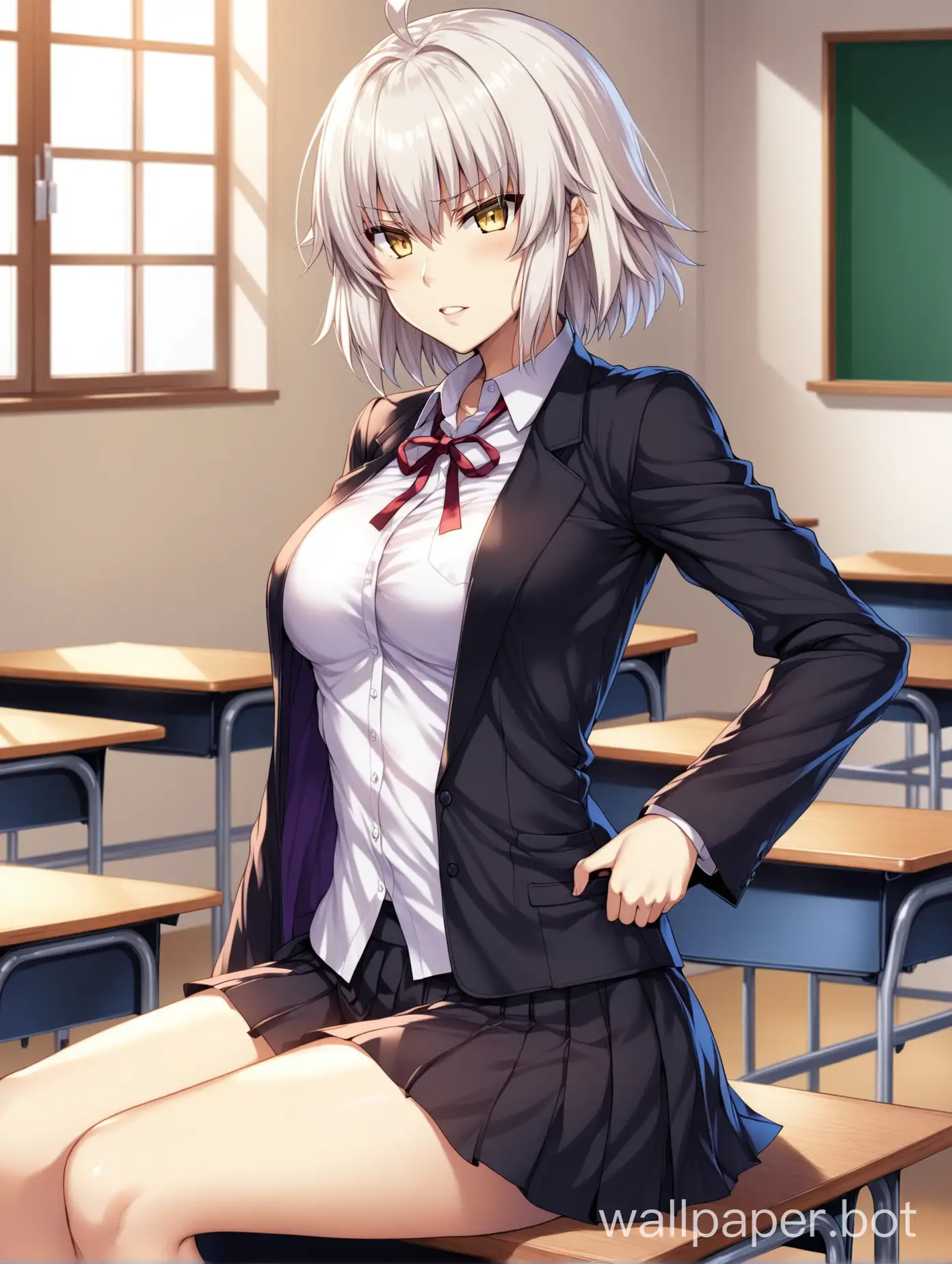 Jeanne Alter from Fate, perfect body, school uniform, in classroom