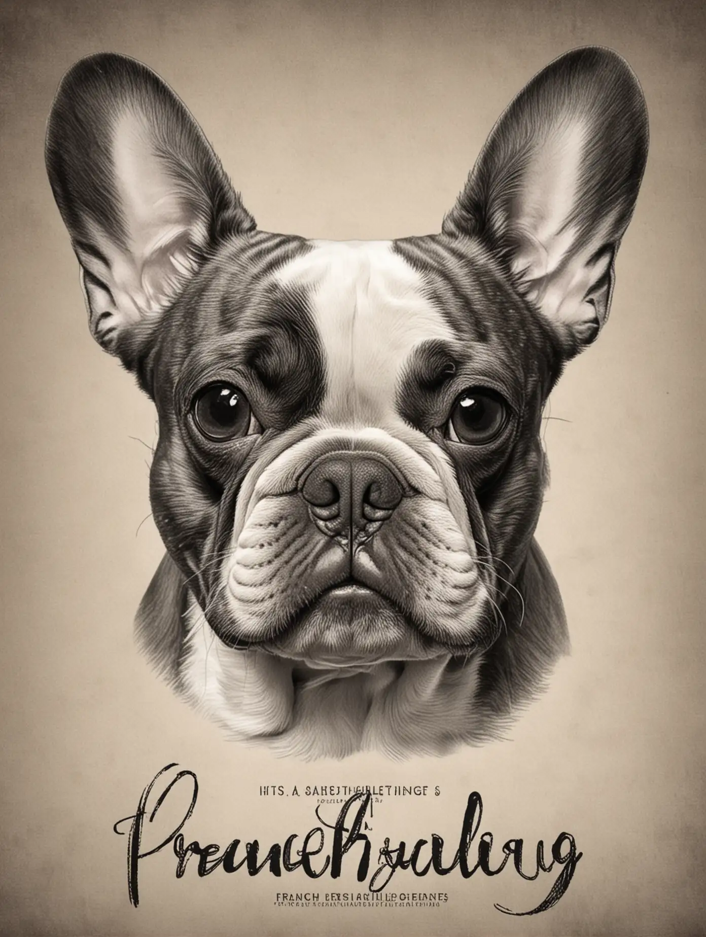 black and white illustration of a French Bulldog’s face and front paws. The text “French Bulldog” is written below the image. It’s a simple yet expressive depiction of this adorable dog breed.