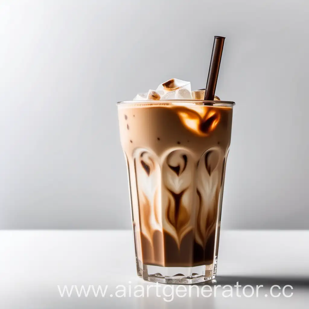 Iced-Latte-in-Transparent-Glass-on-White-Background