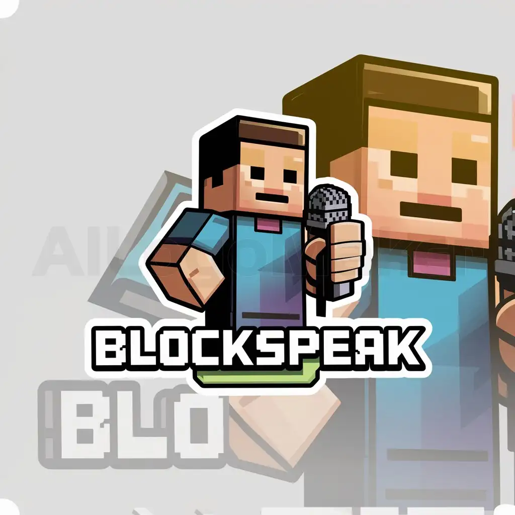 a logo design,with the text "BlockSpeak", main symbol:Minecraft Steve speaking,Moderate,clear background