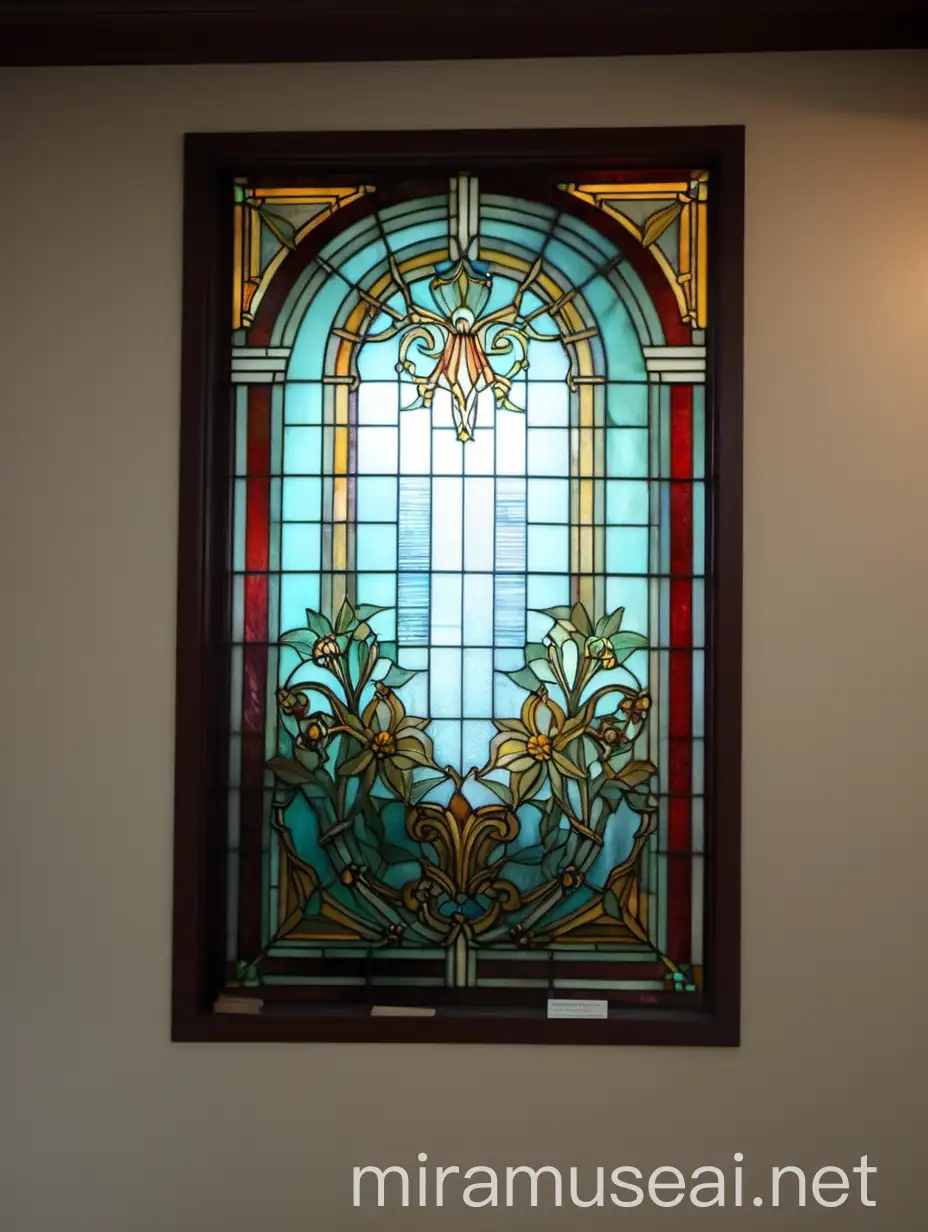 Tiffany Stained Glass Window Adorning Living Room Stairwell