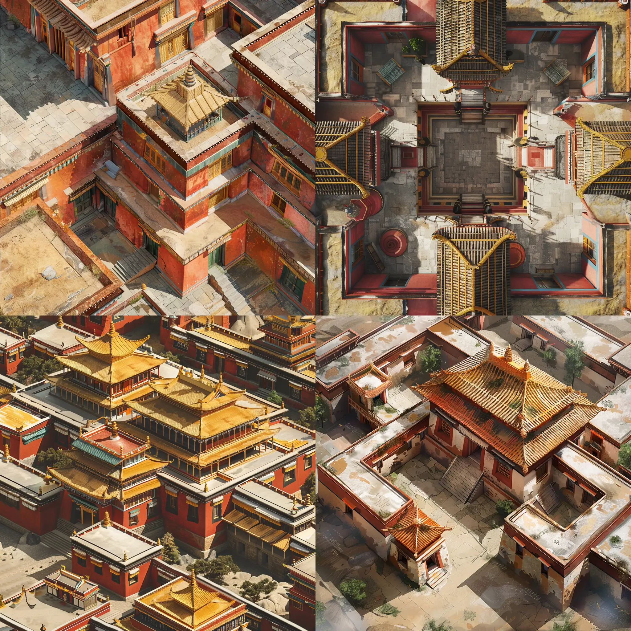 藏族建筑，鸟瞰图，写实