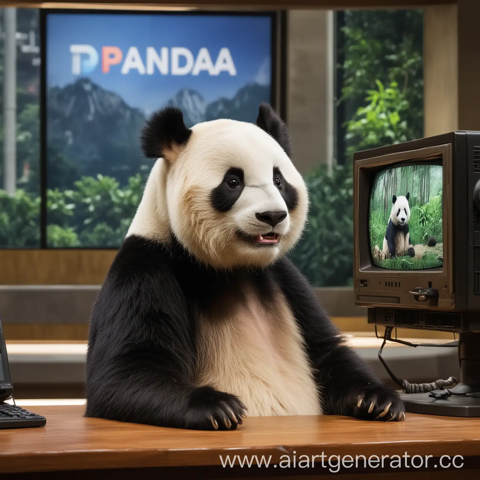 панда которая ведет новости по телевизору