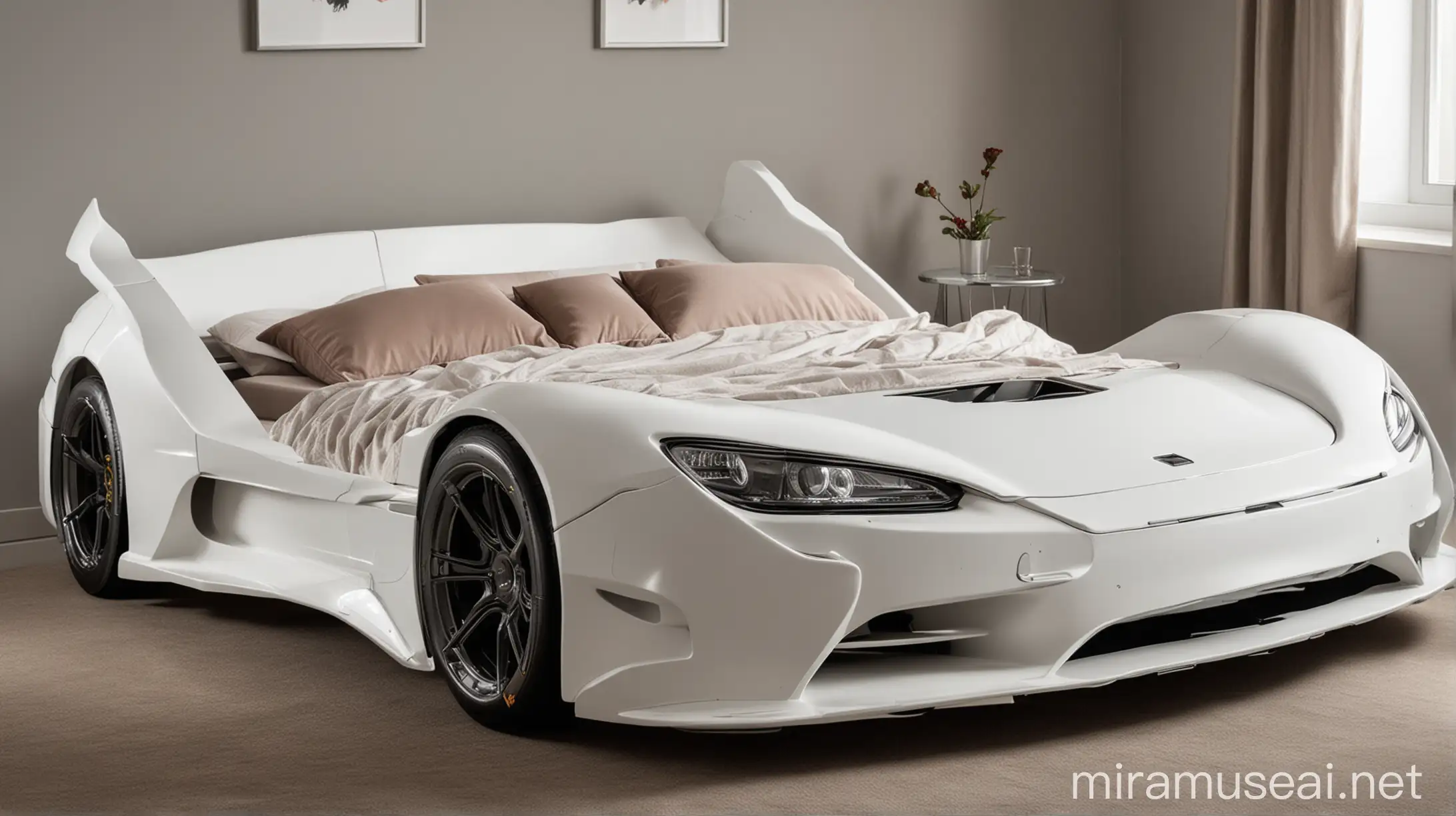 A A double bed in the shape of a mclaren car