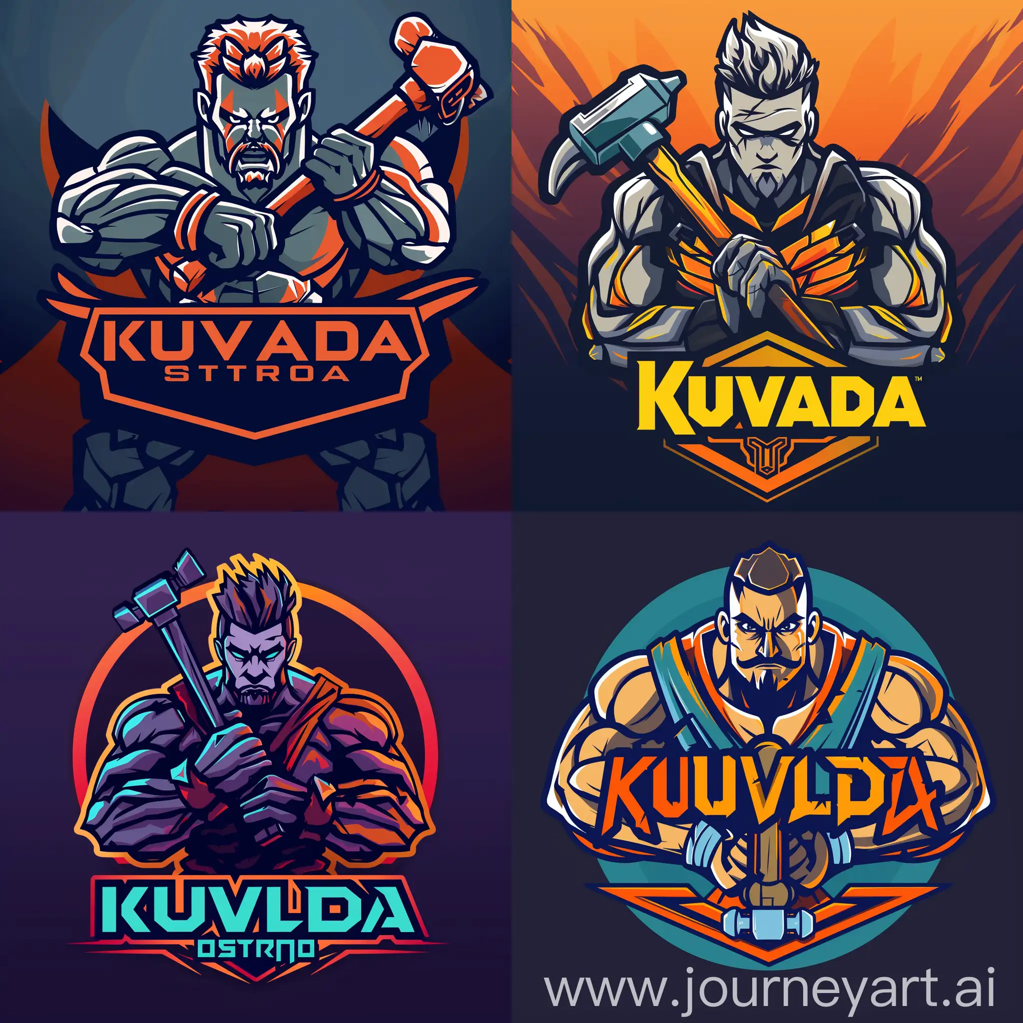 Dynamic-Strong-Man-Holding-Hammer-Logo-Design-for-Kuvalda-eSports-Team