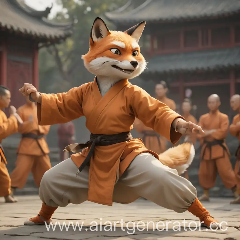 Shaolin-Fox-Warrior-in-Female-Monk-Attire-with-Fans
