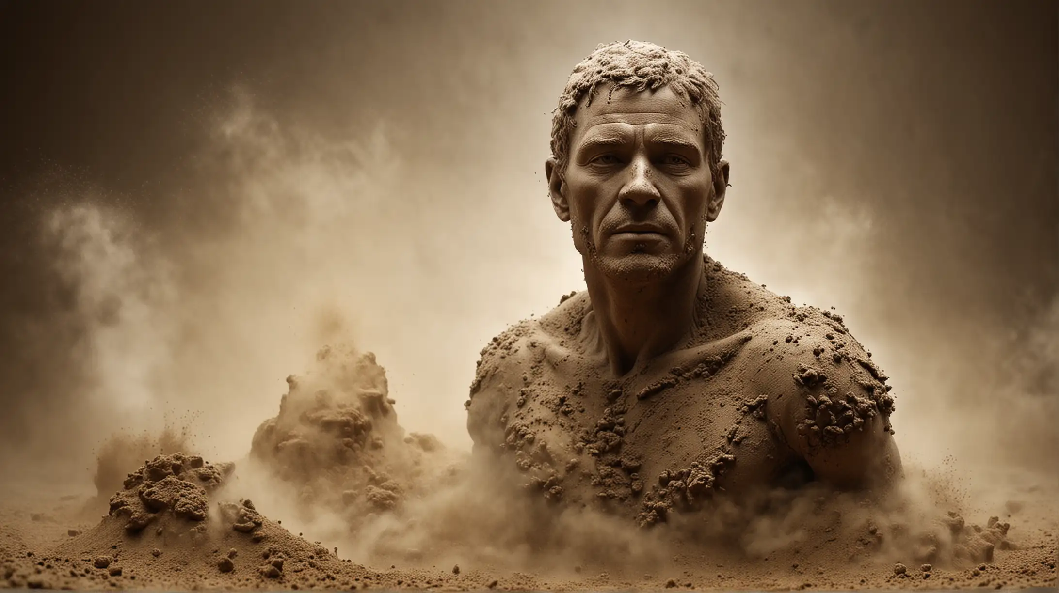 Realistic Sculpture of a Man Crafted from Earth Dust